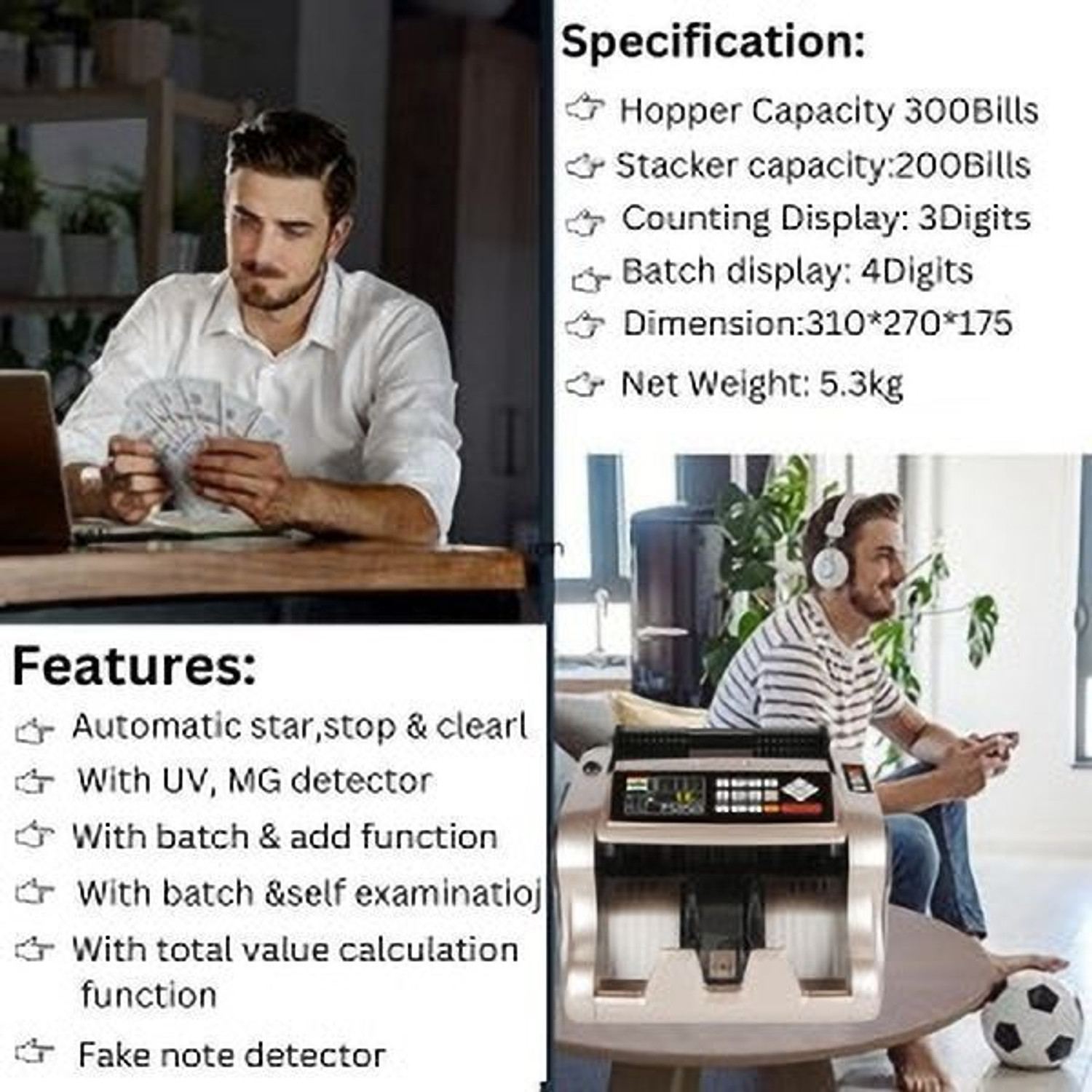 Image of BANKOMAT High Quality Mix Note Counting Machine with Mg /UV /IR Fake Note Detector & Note Counting Machine