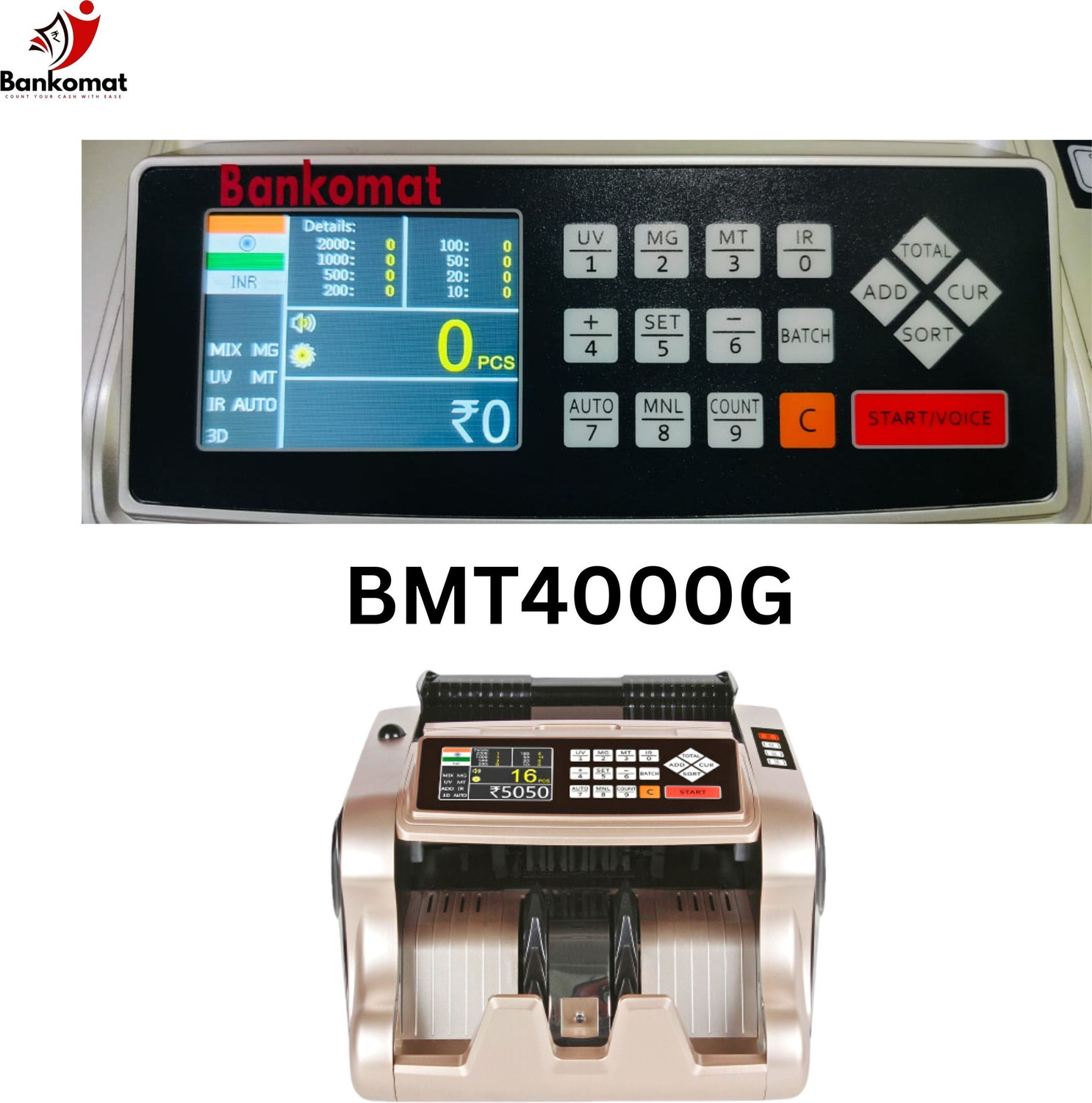 Image of BANKOMAT High Quality Mix Note Counting Machine with Mg /UV /IR Fake Note Detector & Note Counting Machine
