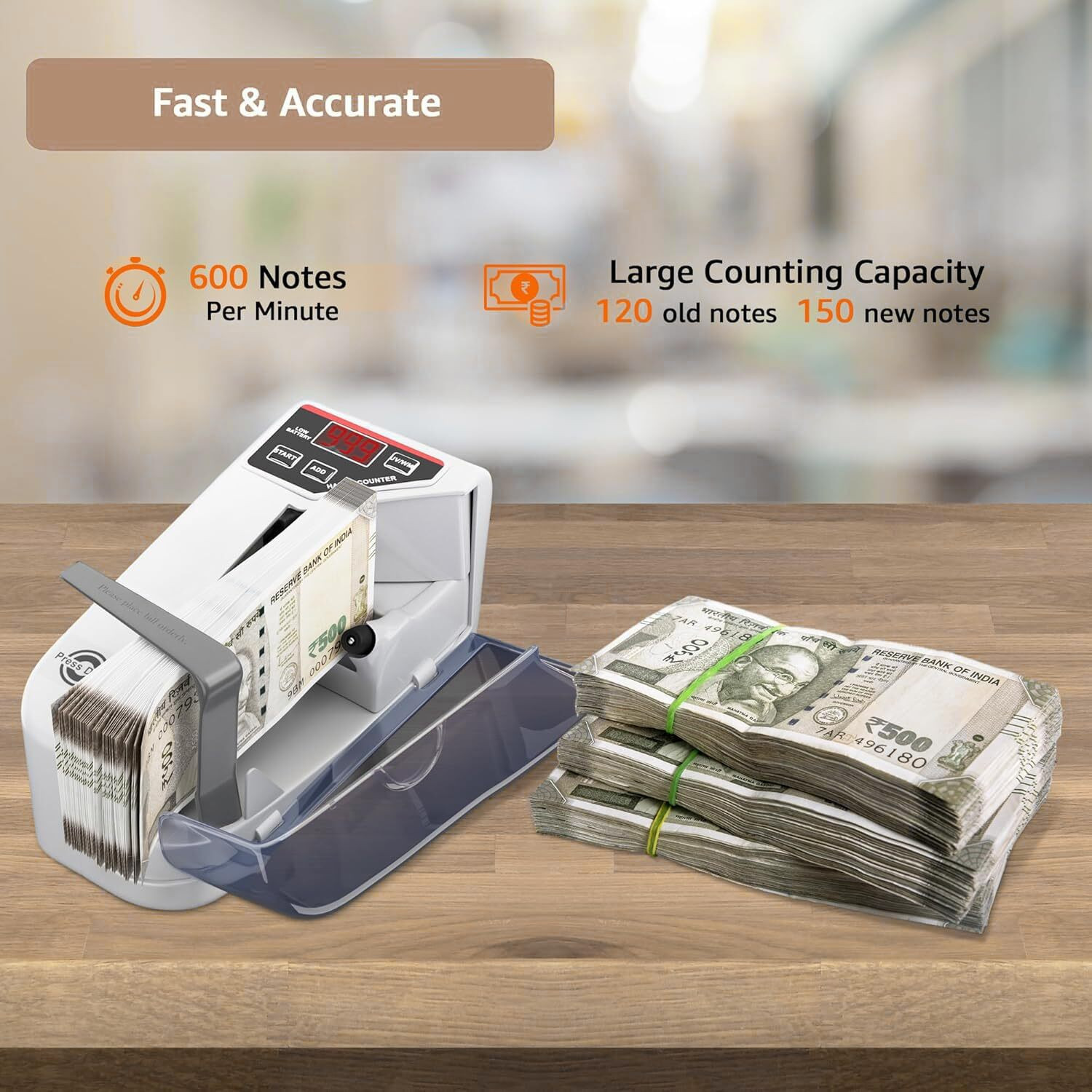 Image of SKYFUN Portable Money Note Counter Machine with UV /WM Counterfeit Detection Note Counting Machine