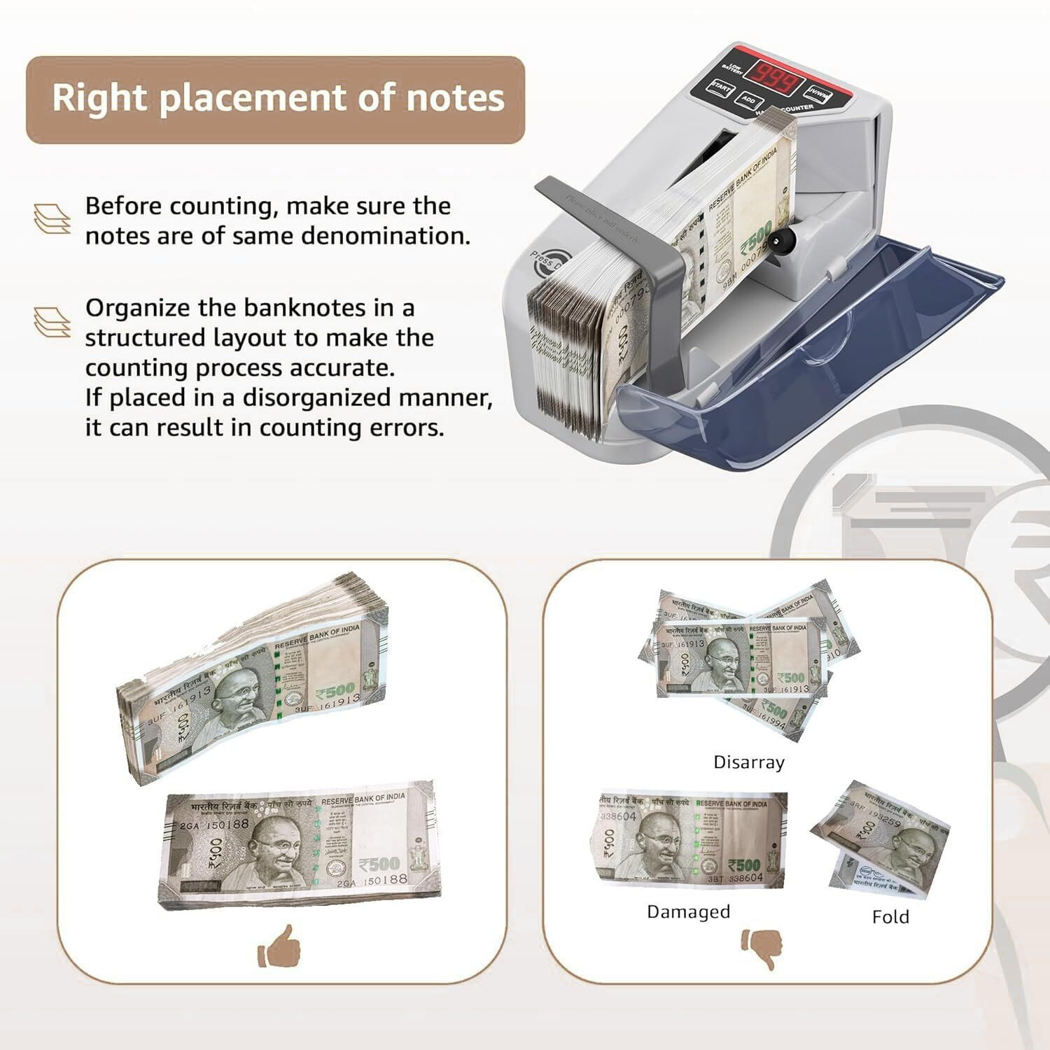 Image of SKYFUN Portable Money Note Counter Machine with UV /WM Counterfeit Detection Note Counting Machine