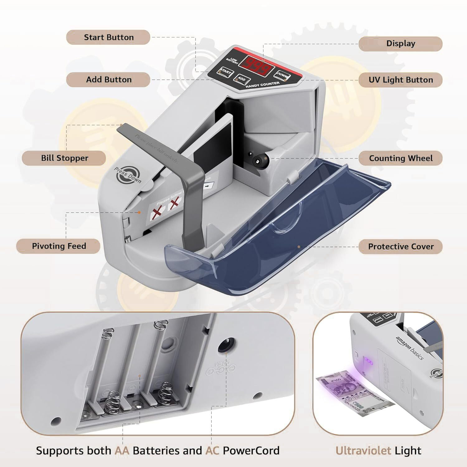 Image of SKYFUN Portable Money Note Counter Machine with UV /WM Counterfeit Detection Note Counting Machine