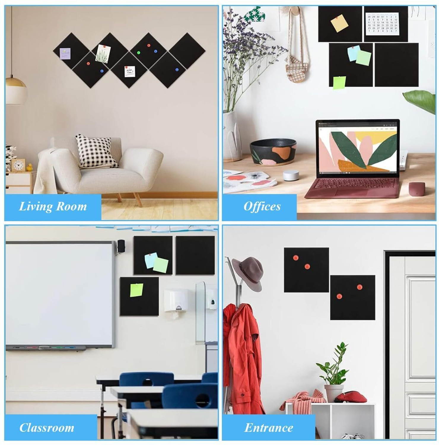 Image of SADRUCHI Felt Bulletin Board Set | 6PCS 30x30cm with Pins | Office, Home, School Use Cork Bulletin Board