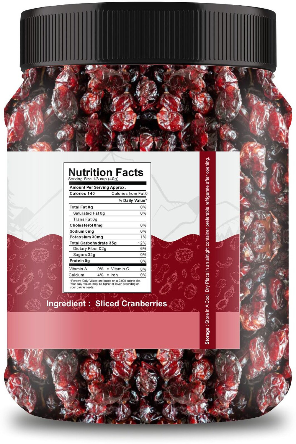 Image of GOTREY Premium Californian Dried and Sweet Sliced Cranberries 1kg Jar Pack Cherries (1 x 1 kg)