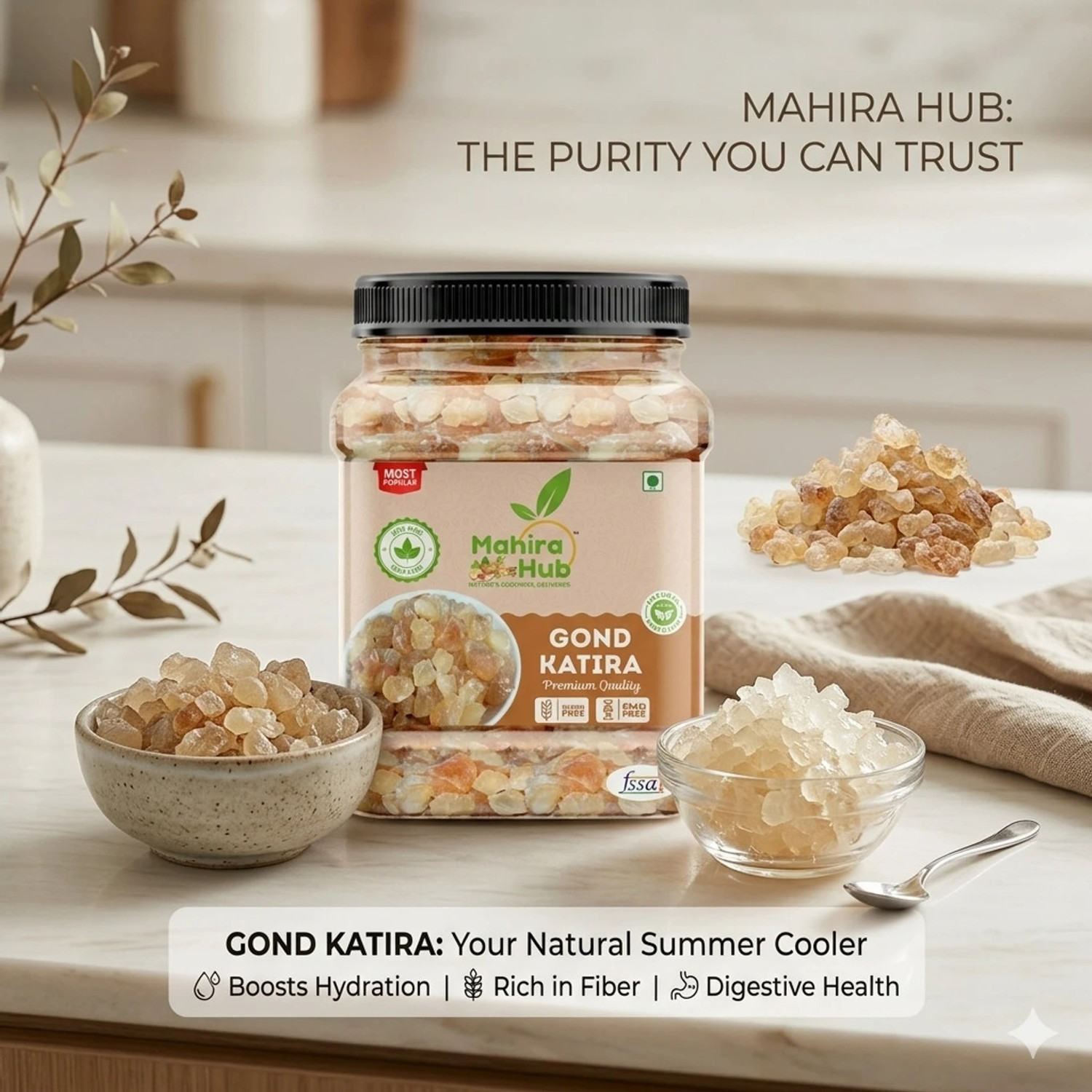 Image of Mahira Hub Pure Natural Gond Katira | Almond Gum Badam Pisin, Tragacanth Gum Dried Gum