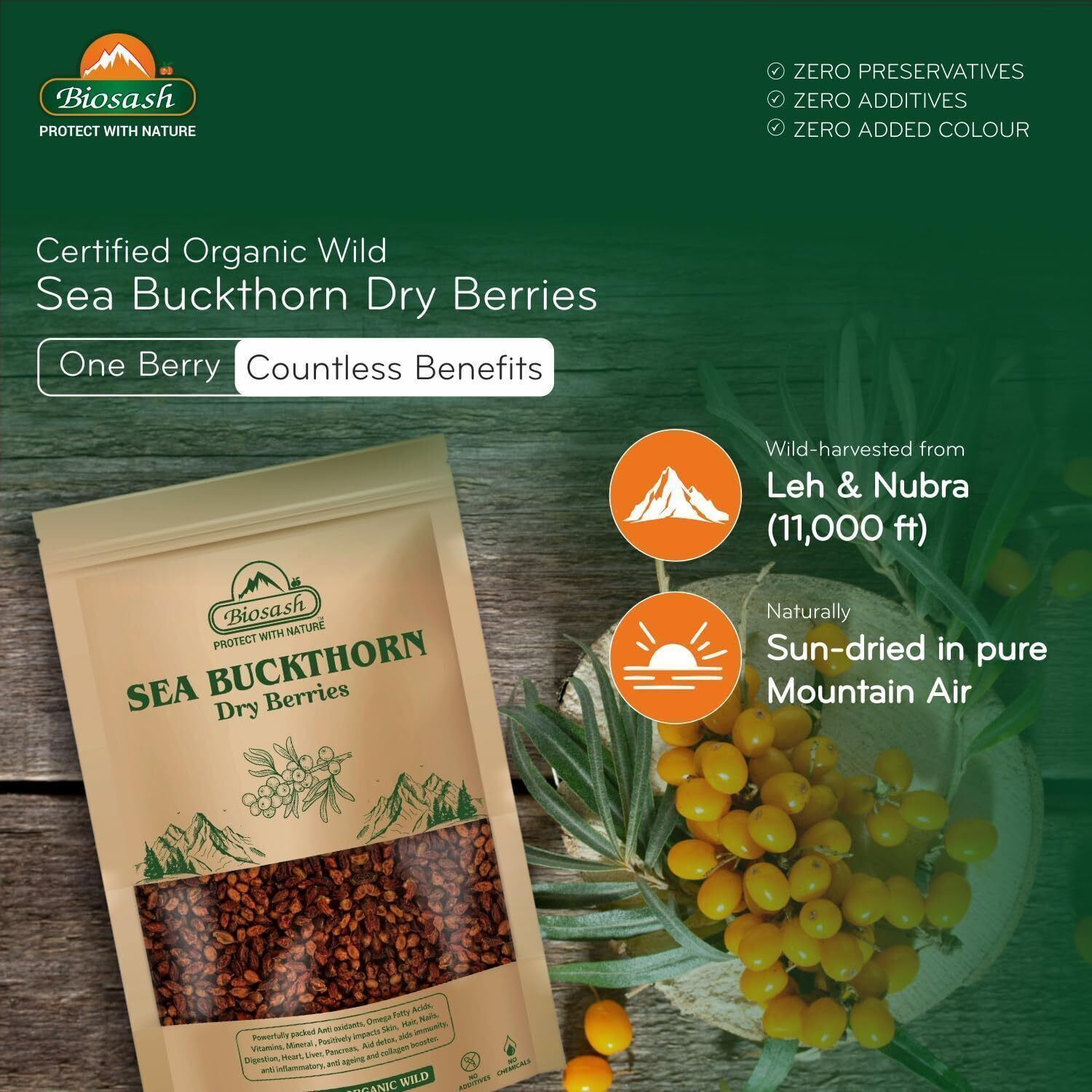 Image of BIOSASH Sun Dried Seabuckthorn Berries With Vitamins & Omega 3 6 7 & 9 Filbert Nuts