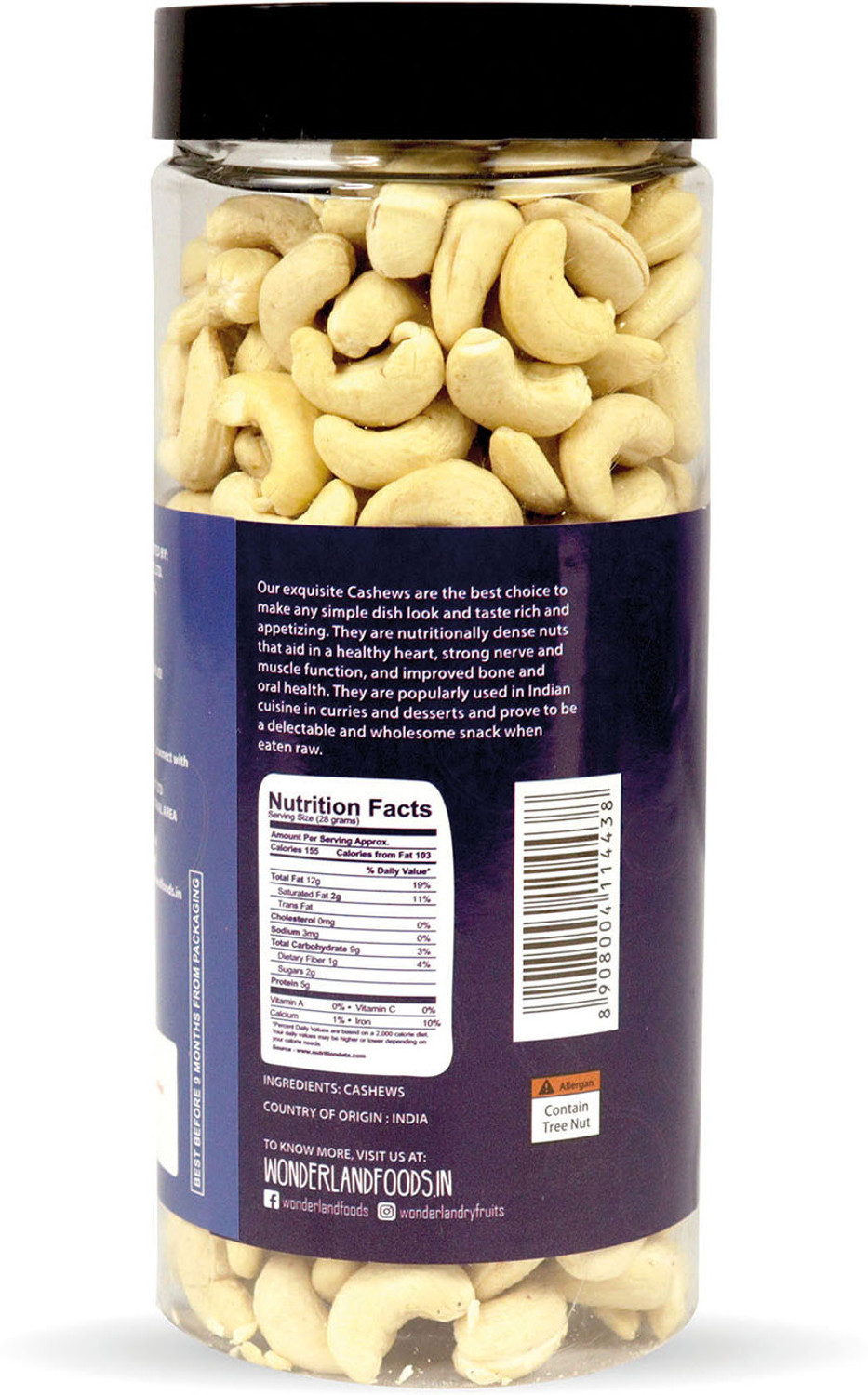 Image of WONDERLAND Foods Plain (Pack of 2 - 450g each) Raw Cashews