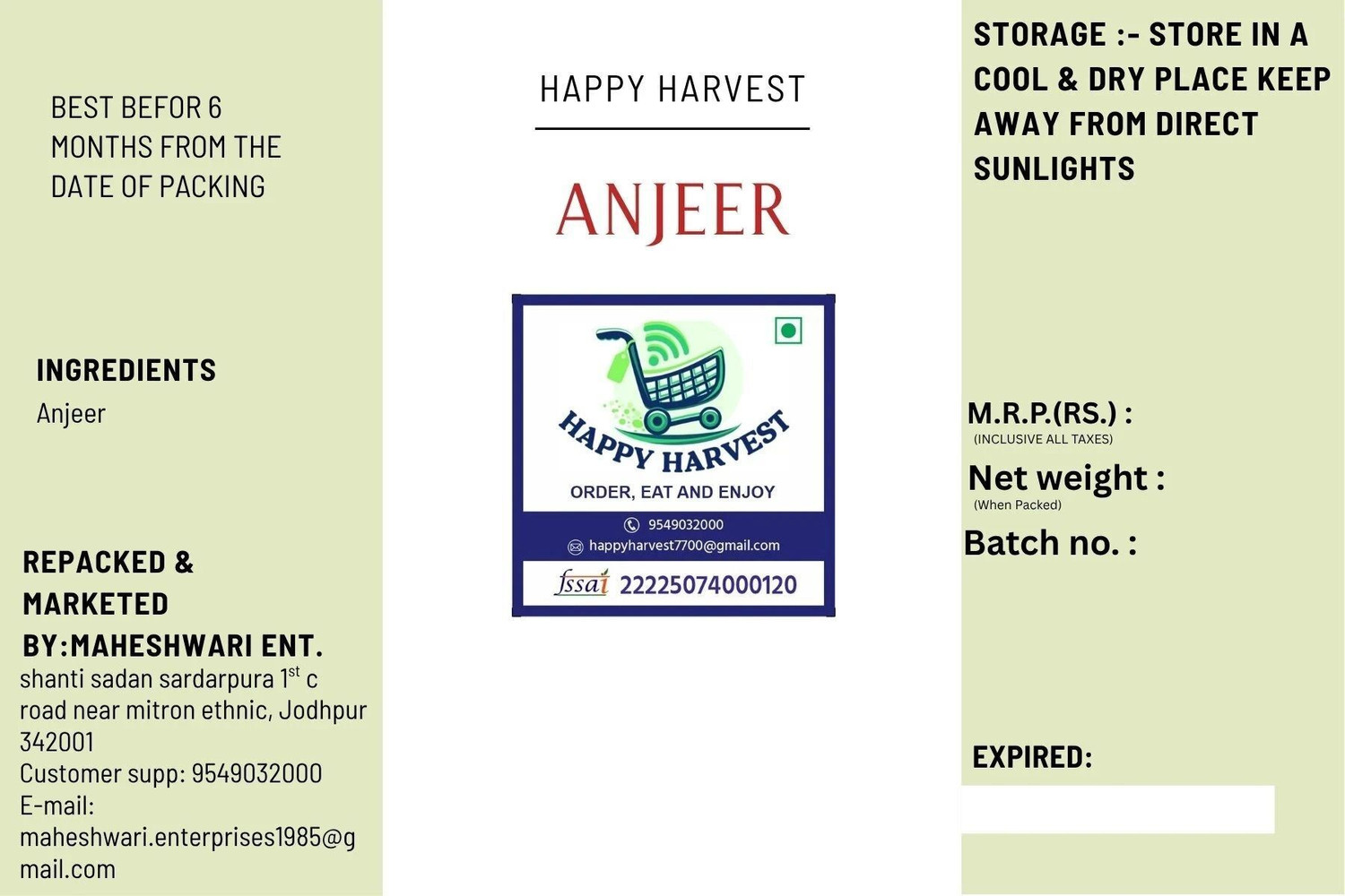 Image of Happy Harvest Anjeer Dry Fruits | Dried Figs- 1000 gm-POUCH Packing Figs