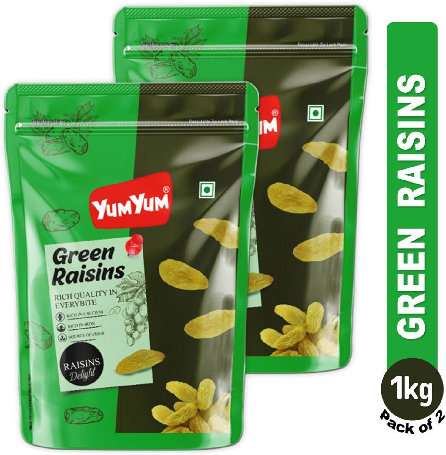 YUM YUM Green Raisins Kismis Dry Fruits Healthy Value Combo Pack Raisins
