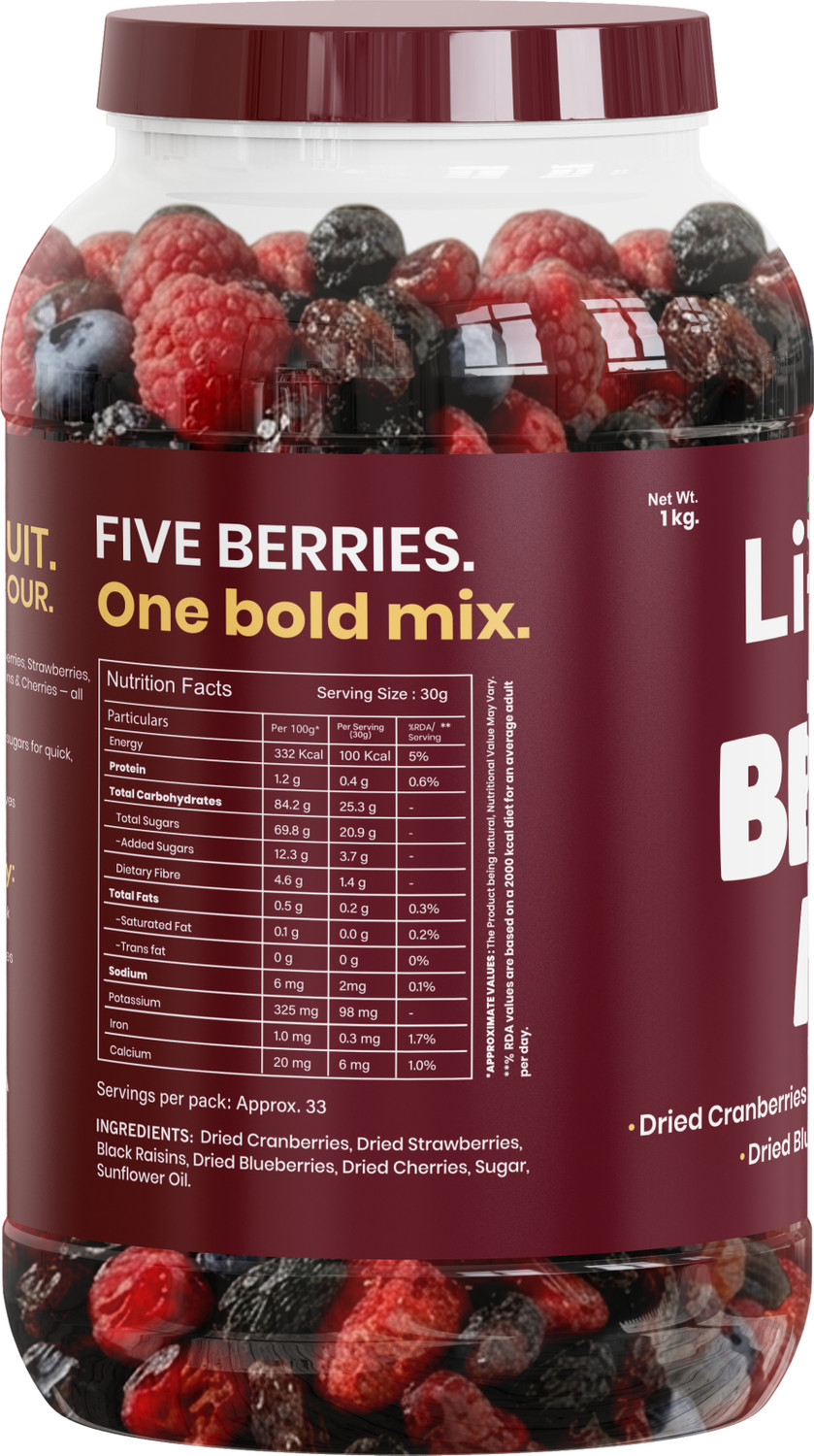 Image of LIVYOR Berry Mix | 5 in 1 Mixed Berries Dry Fruits Blueberry, Cranberries, Strawberries, Cherries, Raisins