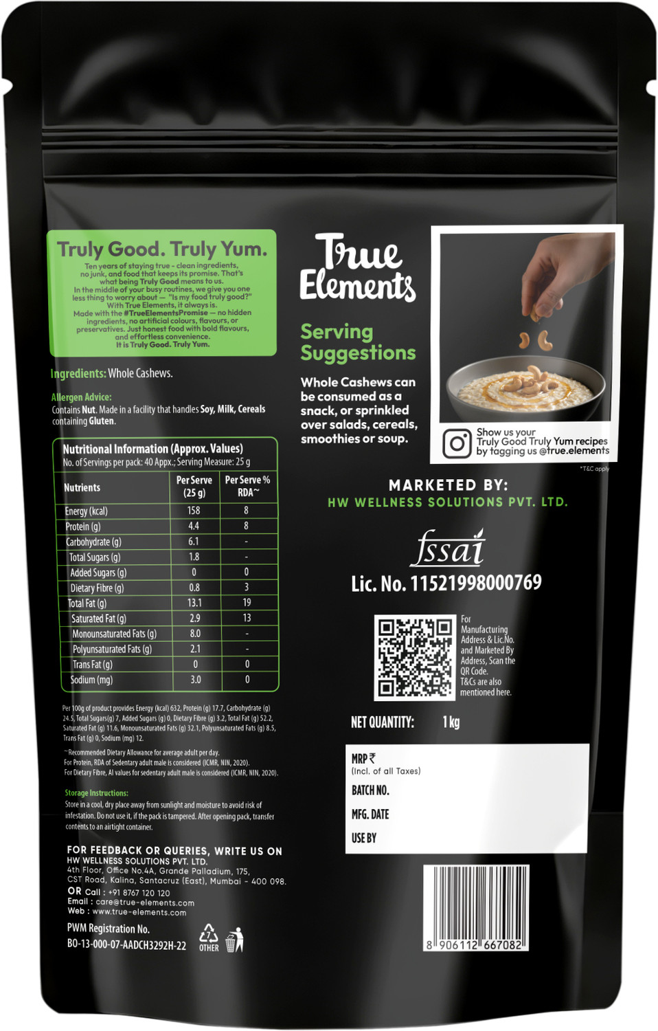 Image of True Elements Goan Cashews, Premium Dryfruits Kaju Cashews (1 x 1000 g)