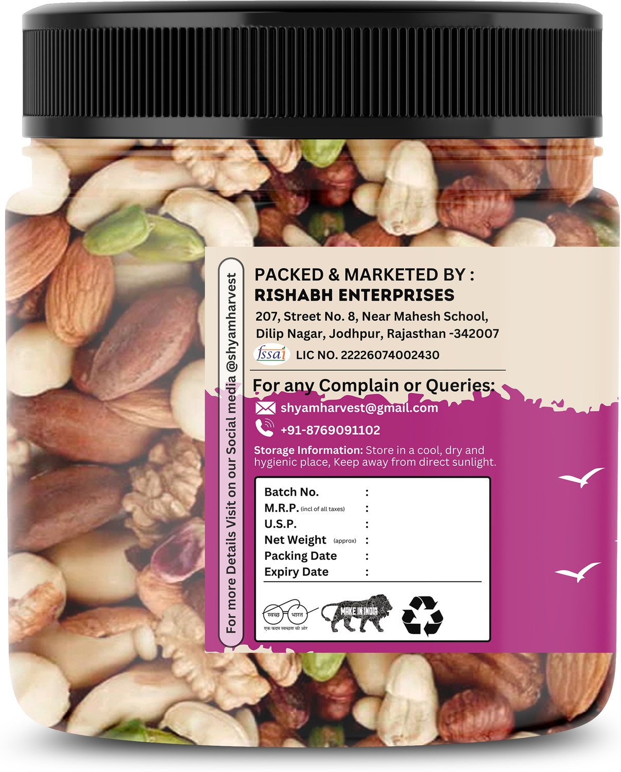 Image of SHYAM HARVEST Natural Premium Mix Dry Fruits |Healthy Nutmixed| [1KG ][ JAR ]