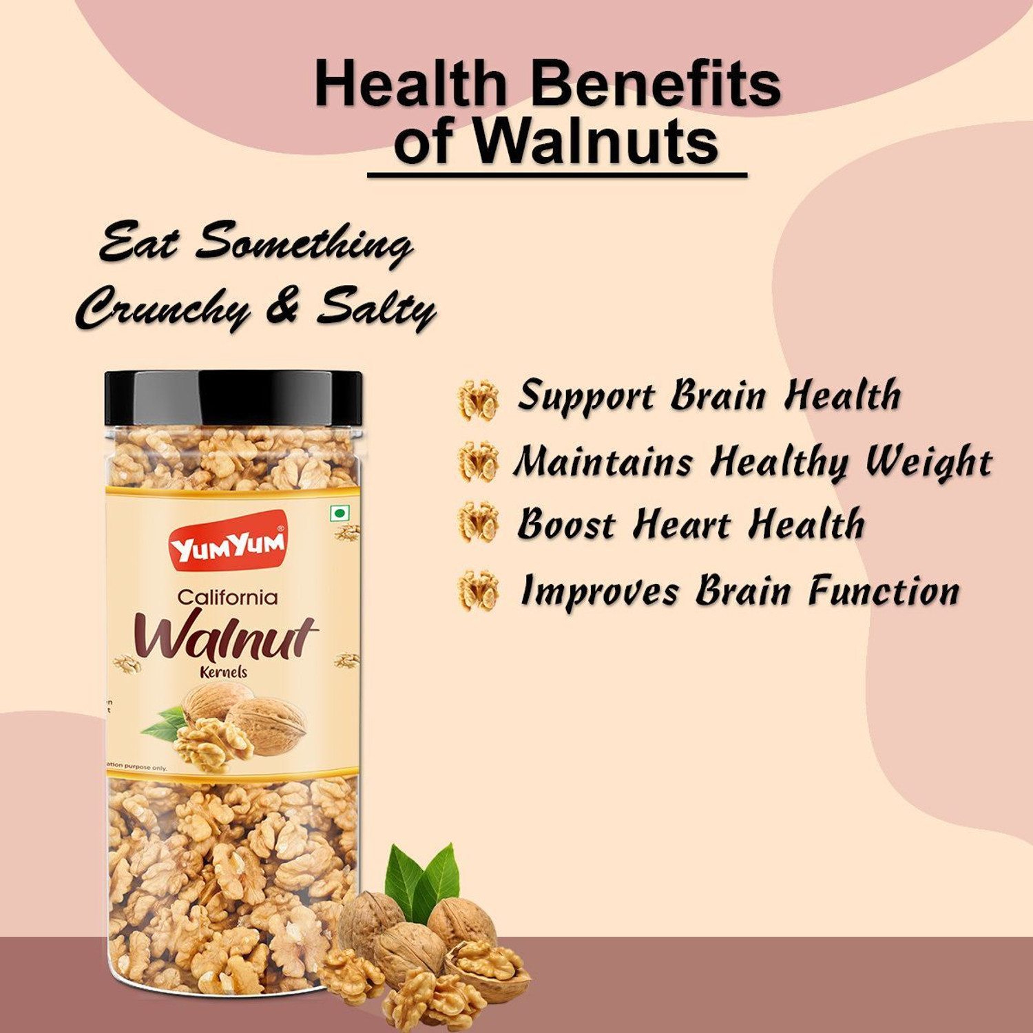 Image of YUM YUM Dry Fruits 300g Combo Pack - Badam 150g, Akhrot Giri 150g Jar Each - Almonds, Walnuts