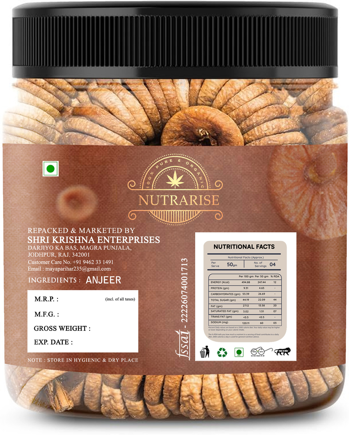 Image of NUTRARISE Premium Dried Anjeer (Figs) 250g | Rich in Iron & Fiber Figs