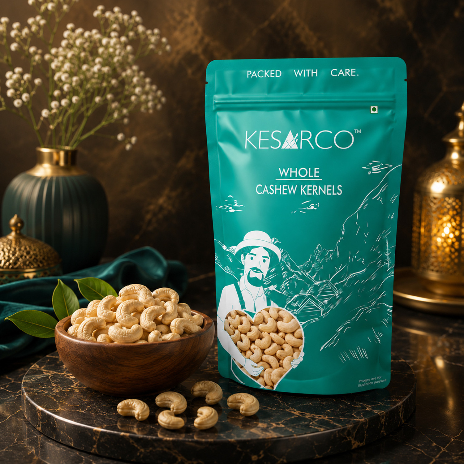 Image of KESARCO 100% Natural Premium Whole Cashews , Kaju nuts, Gluten Free - 1 kg Cashews