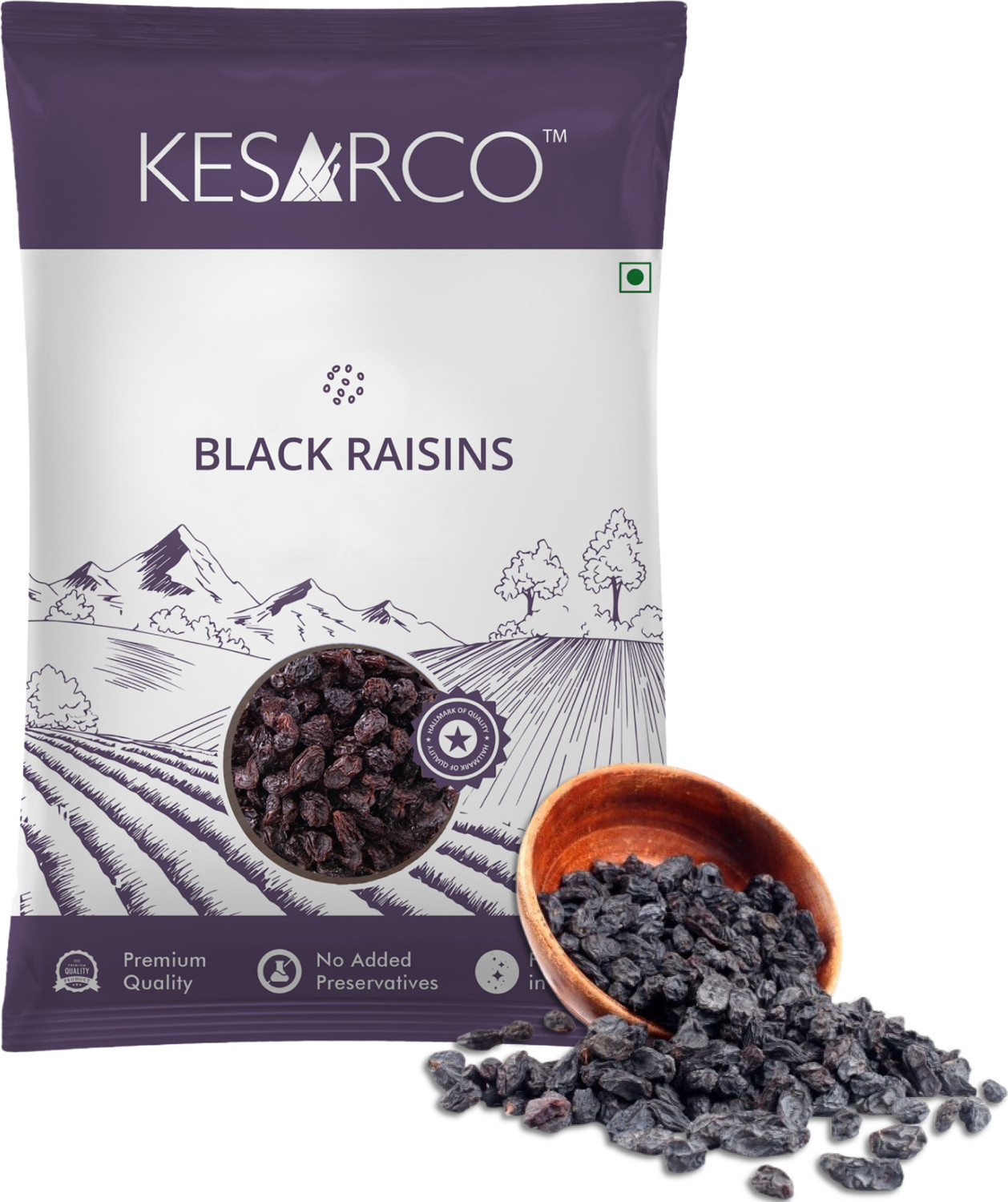 Image of KESARCO Black Raisins 1kg (500g x 2) | Premium Quality Kali Kishmish | Naturally Sweet Raisins