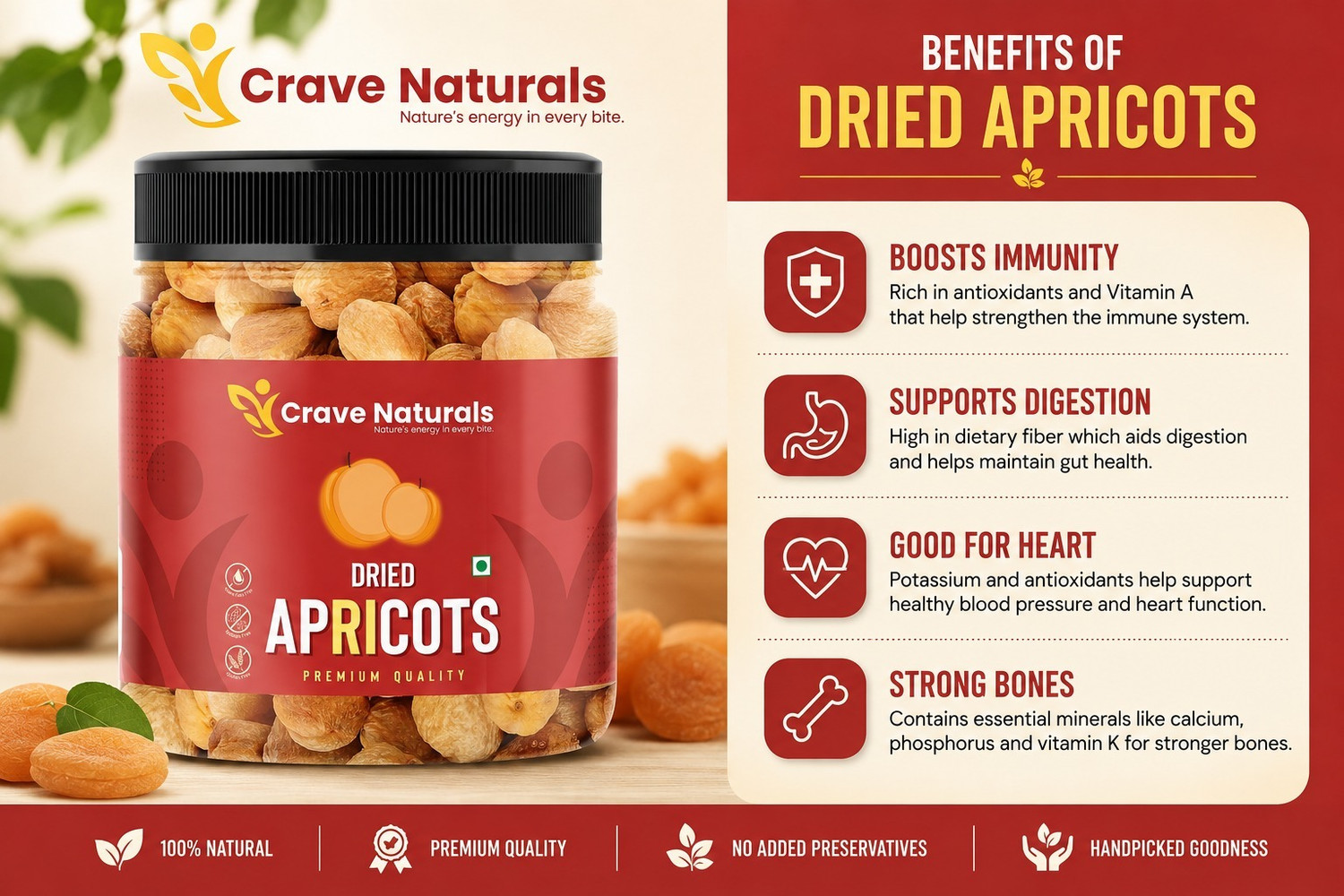 Image of Crave Naturals Premium Dried Apricots | 100% Natural & Gluten Free Apricots