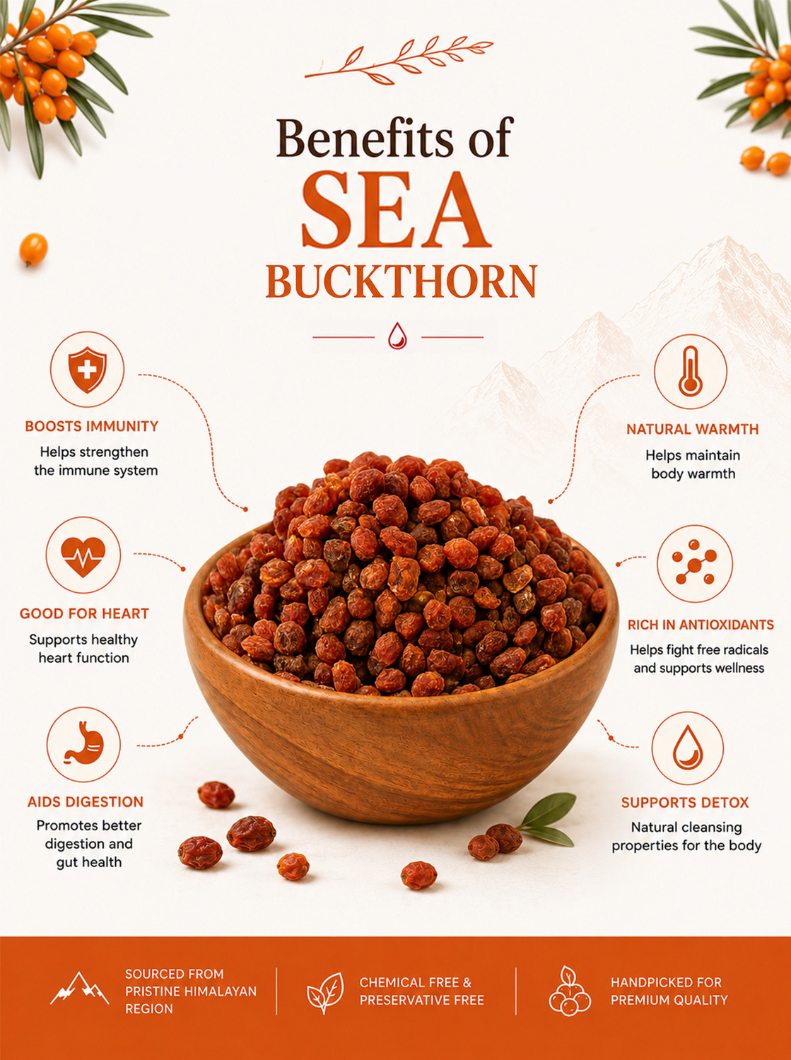 Image of BrijBooti Sea Buckthorn Dried Berries | Original Himalayan Seabuckthorn | Rich In Omega | Golden Berries