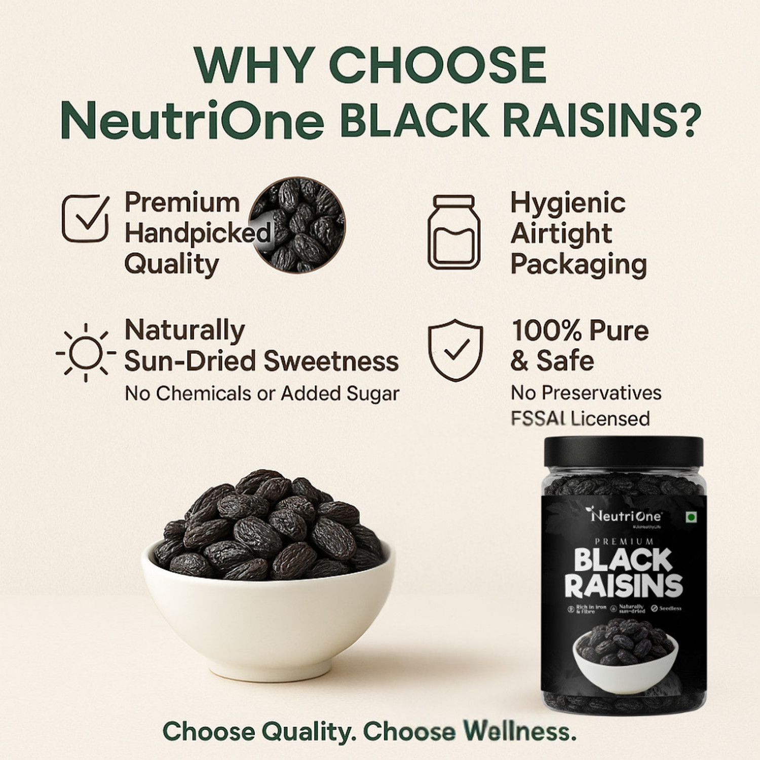 Image of NeutriOne Premium Black Raisins Kishmish Kismish | Soft Seedless Healthy Dry Fruit Raisins