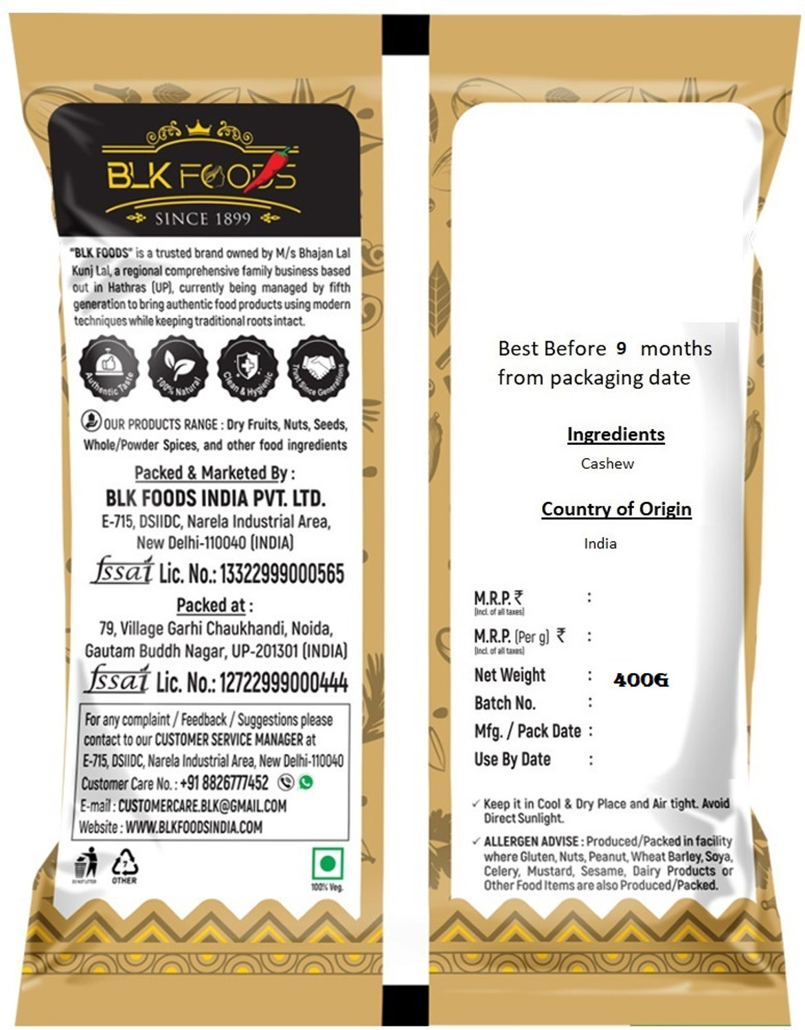 Image of BLK FOODS Select Raw Kaju|Dry fruits Cashews
