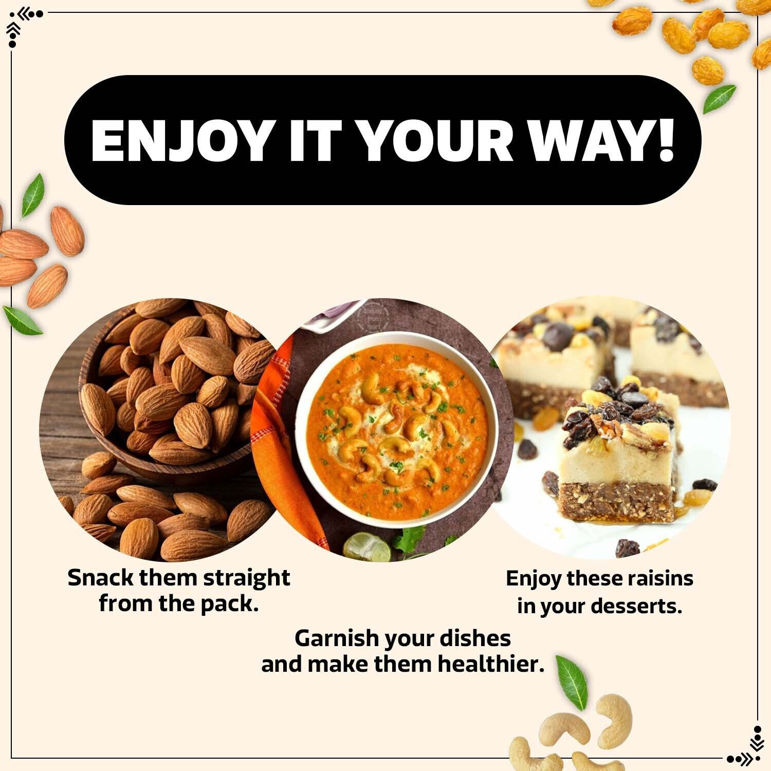 Image of WONDERLAND Foods Hand Picked Premium Combo of Platinum Almonds, Cashews, Raisins