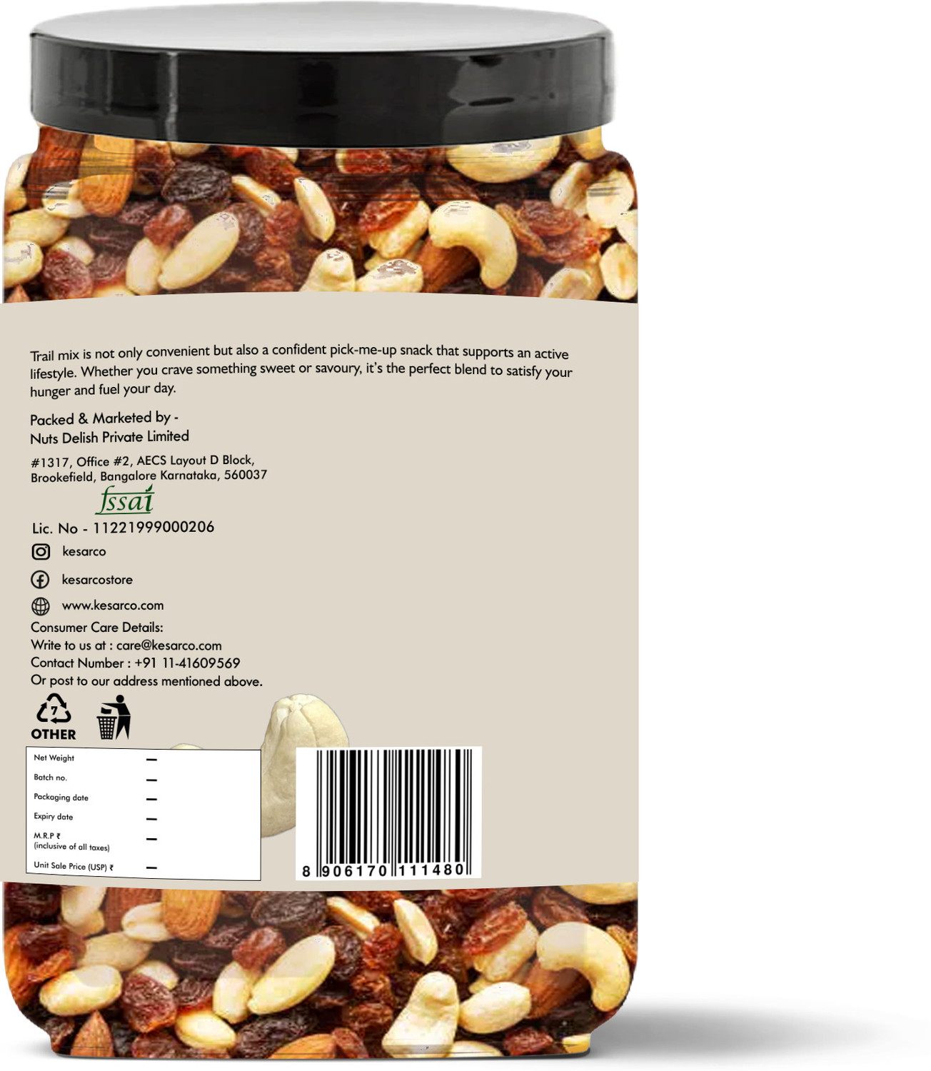 Image of KESARCO Dry Fruits and Nuts Trail mix | High Protein, Fiber-Rich, Immunity-Boosting | Almonds, Cashews, Raisins, Cranberries, Dry Dates