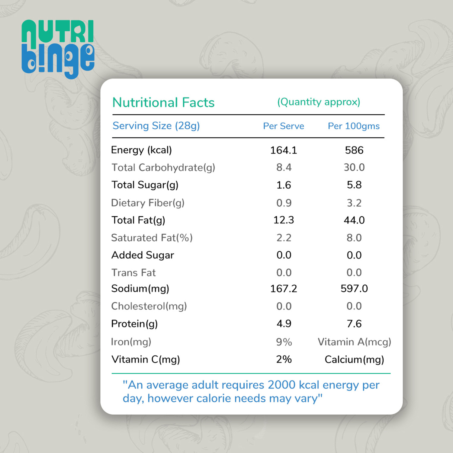 Image of NUTRI BINGE Roasted Salted Cashew 200g Cashews (1 x 200 g)