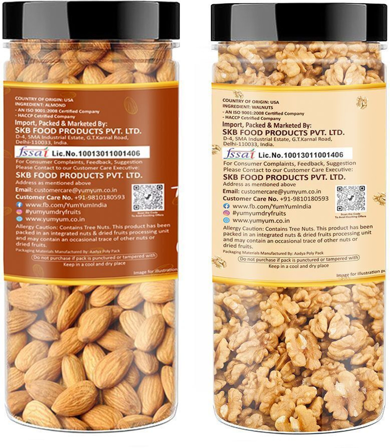 Image of YUM YUM Dry Fruits 300g Combo Pack - Badam 150g, Akhrot Giri 150g Jar Each - Almonds, Walnuts