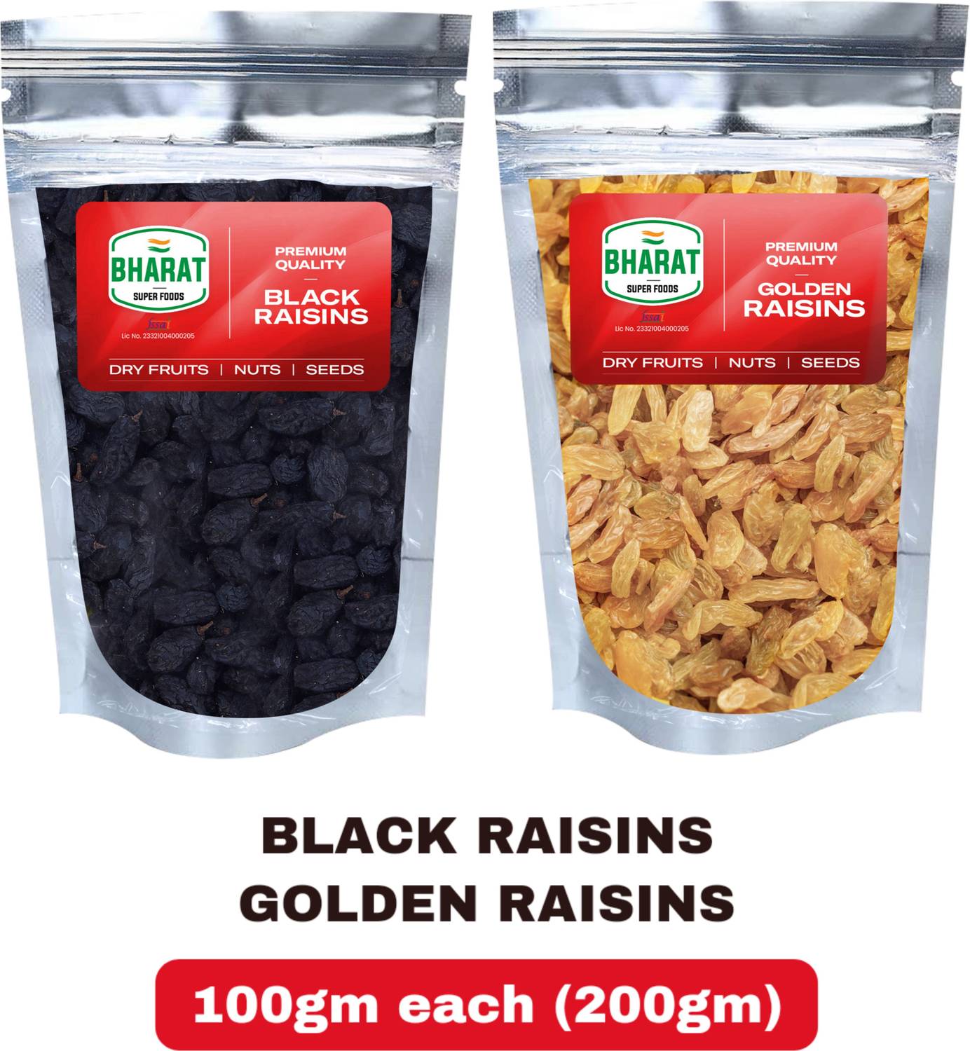 Bharat Super Foods Premium Dry Fruits Combo Golden Raisins & Black Raisins (100g each) 200gm Raisins