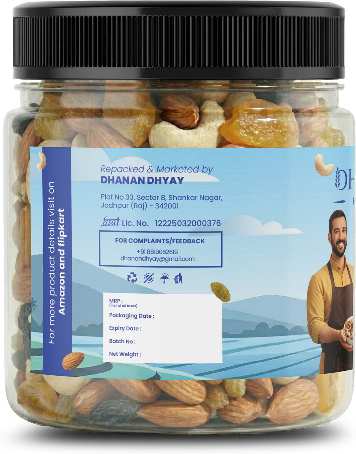 Image of Dhanan foods Mix Dry Fruit - Panchmeva - Almonds, Apricots, Assorted Seeds & Nuts, Cashews, Dates, Raisins