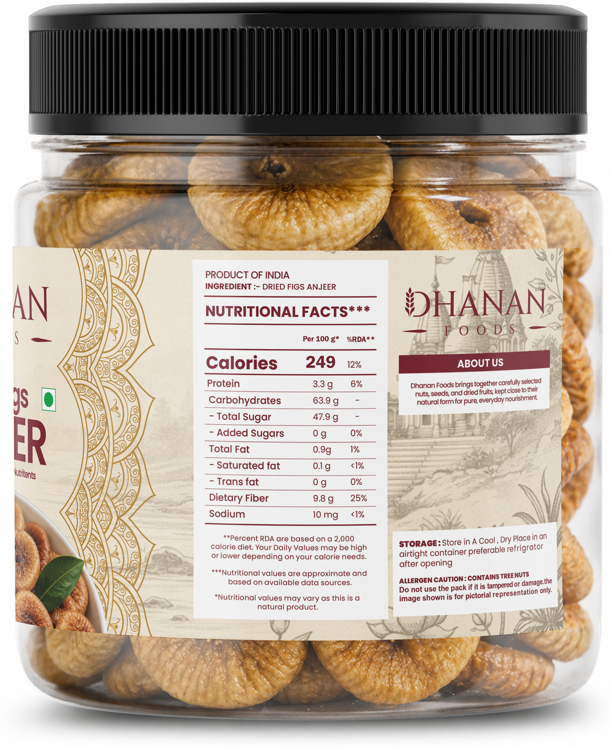 Image of Dhanan foods Natural Anjeer Figs 1kg Premium Dried Afghani Anjir Fiber Rich Healthy Dry Frui Figs