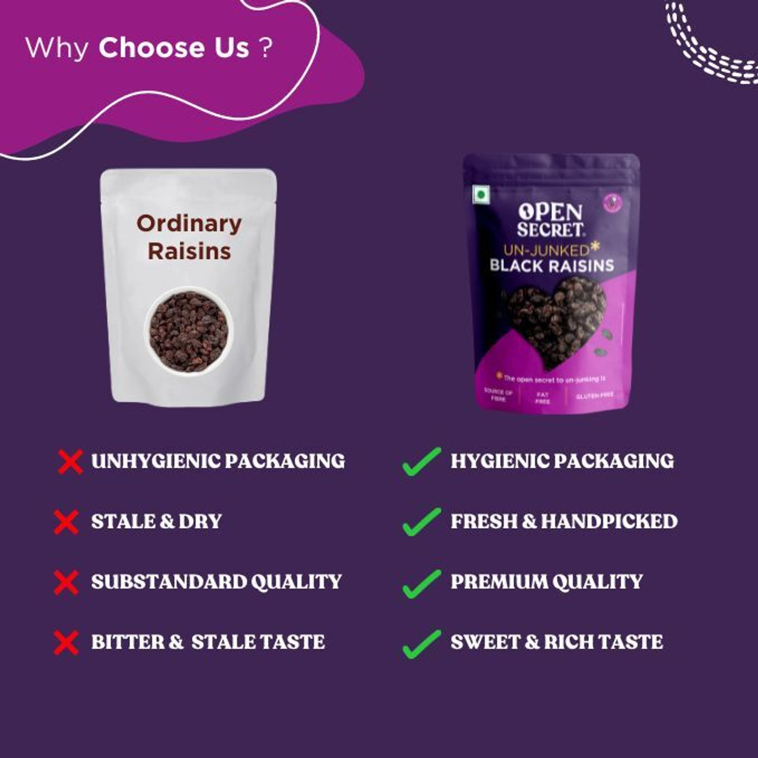 Image of OPEN SECRET Premium Seedless Black Raisin (Kishmish) Daily Nutrition Dry Fruit Raisins