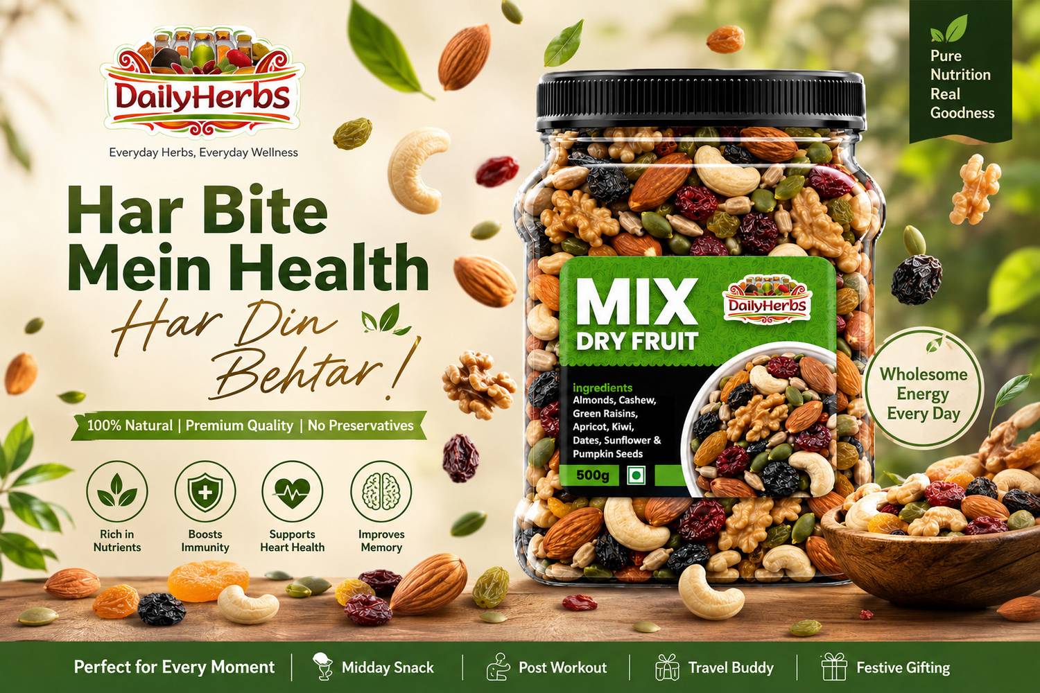 DAILYHERBS Mixed Dry Fruits 5 Variety Pack - Image 4