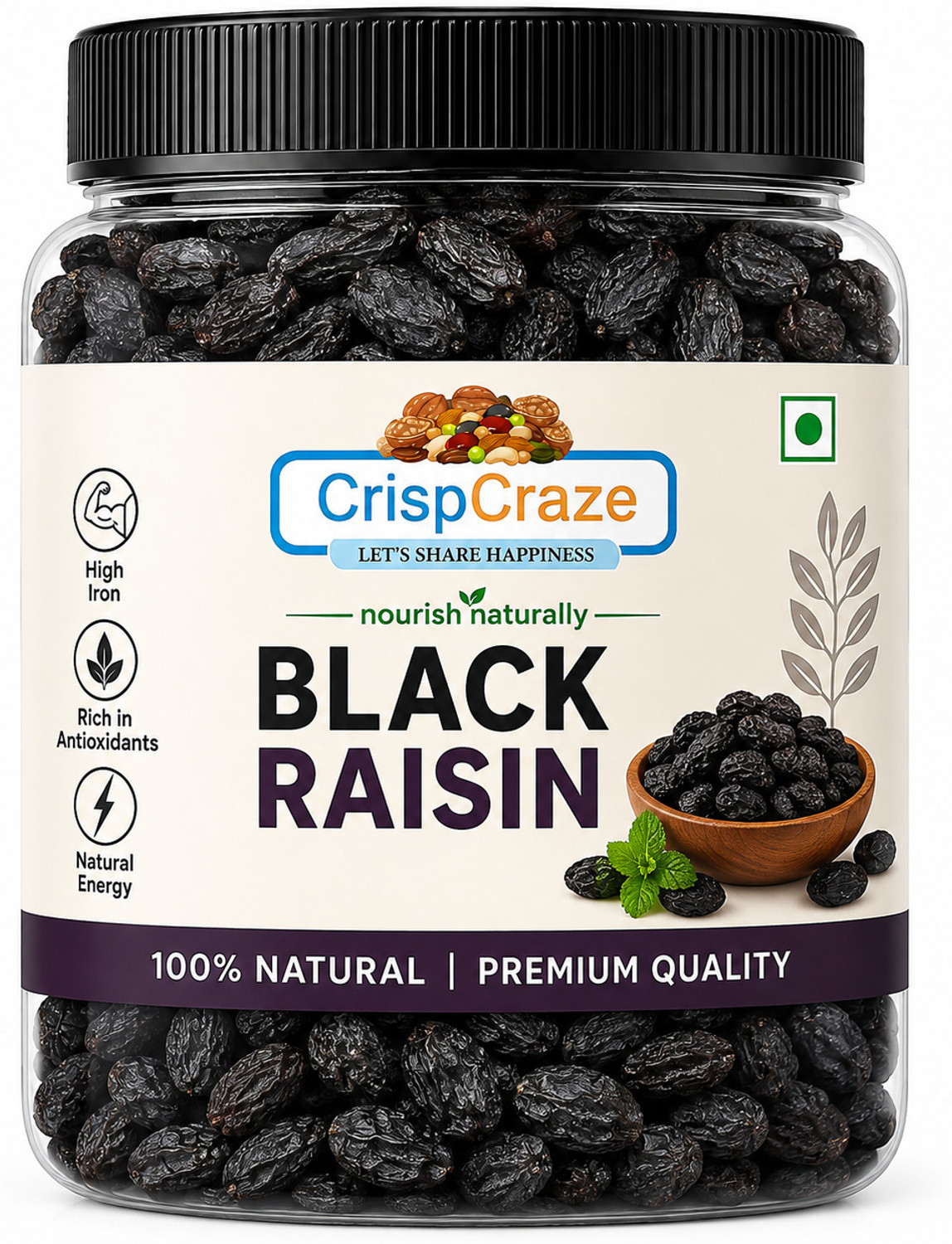 Image of crispcraze Black Raisins Kishmish | Seedless Dry Fruit | Rich in Iron | Kismish Raisins