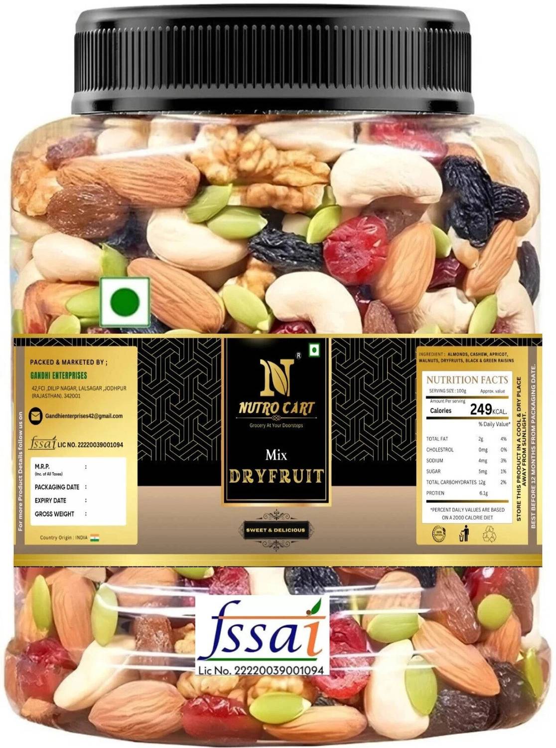 Nutro Cart Mix Dry Fruits [Almonds, Cashews, Raisins, Pistachios,Apricot,] Almonds (1 kg)(1 kg)