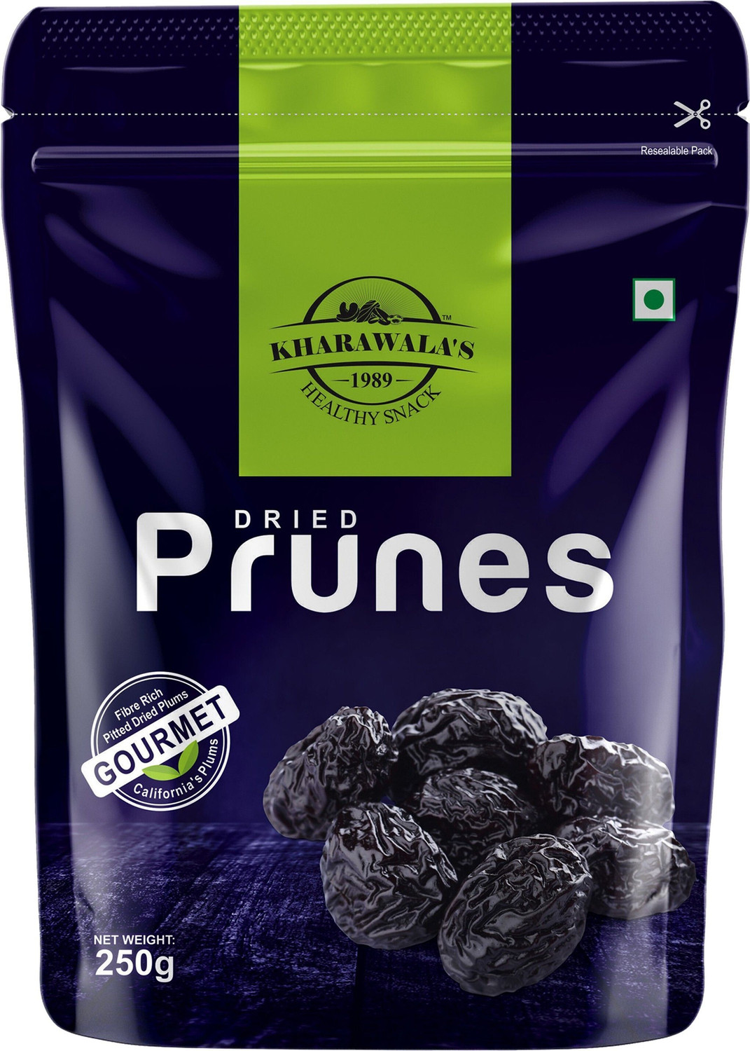 Image of KHARAWALA'S Prunes Dried Pack of 1 - 250 Grams Prunes