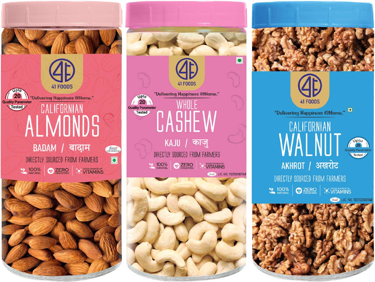 41 foods Dry fruits combo pack of Cashews Almonds Walnuts | akhrot kaju badam 750 GM Almonds, Walnuts, Cashews