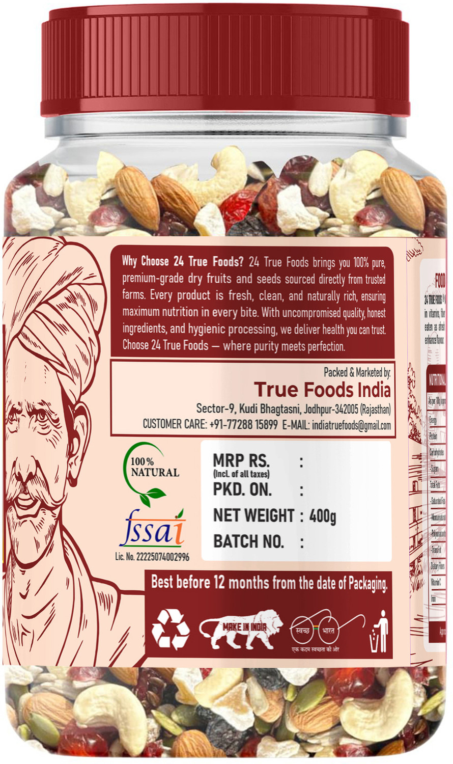 Image of 24 True Foods Healthy Mix Nuts & Seeds Combo | Super Nutritious Food | Dry Fruits Trail Mix | Assorted Nuts (1 x 400 g)
