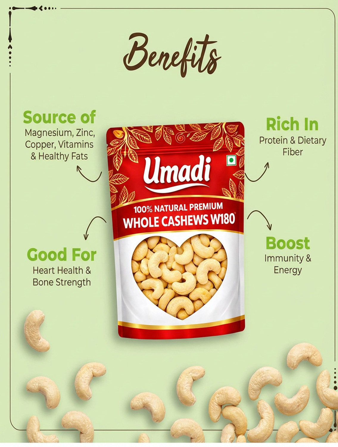 Image of UMADI 100% Natural Premium Whole Cashews W180 Cashews