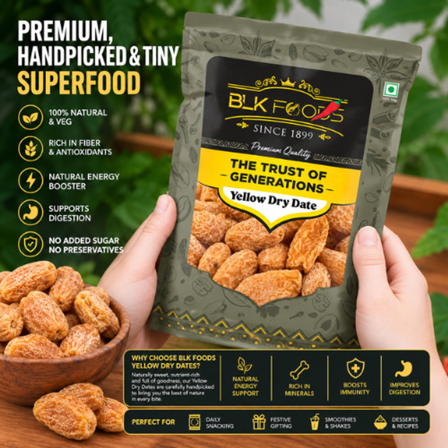 Image of BLK FOODS 250g Yellow Dry Dates | Sukha Khajoor (Chuara) Dates
