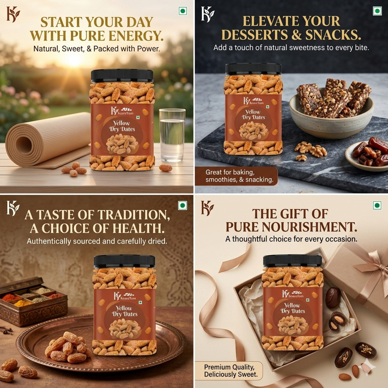 Image of KraveYum Yellow Dry Dates | Peela Sukha Khajoor | Pili Kharak | Dried Chuhara Dry Dates