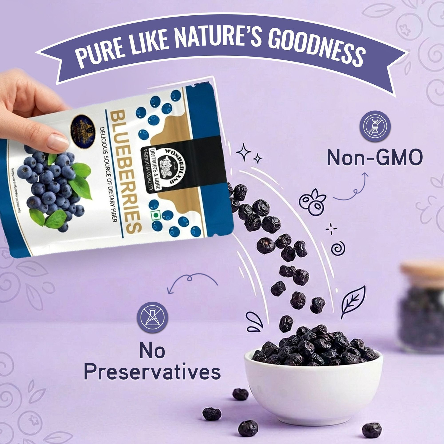 Image of WONDERLAND Blueberries Dried Fruits Combo Pack of 2 (150g Each) Blueberry