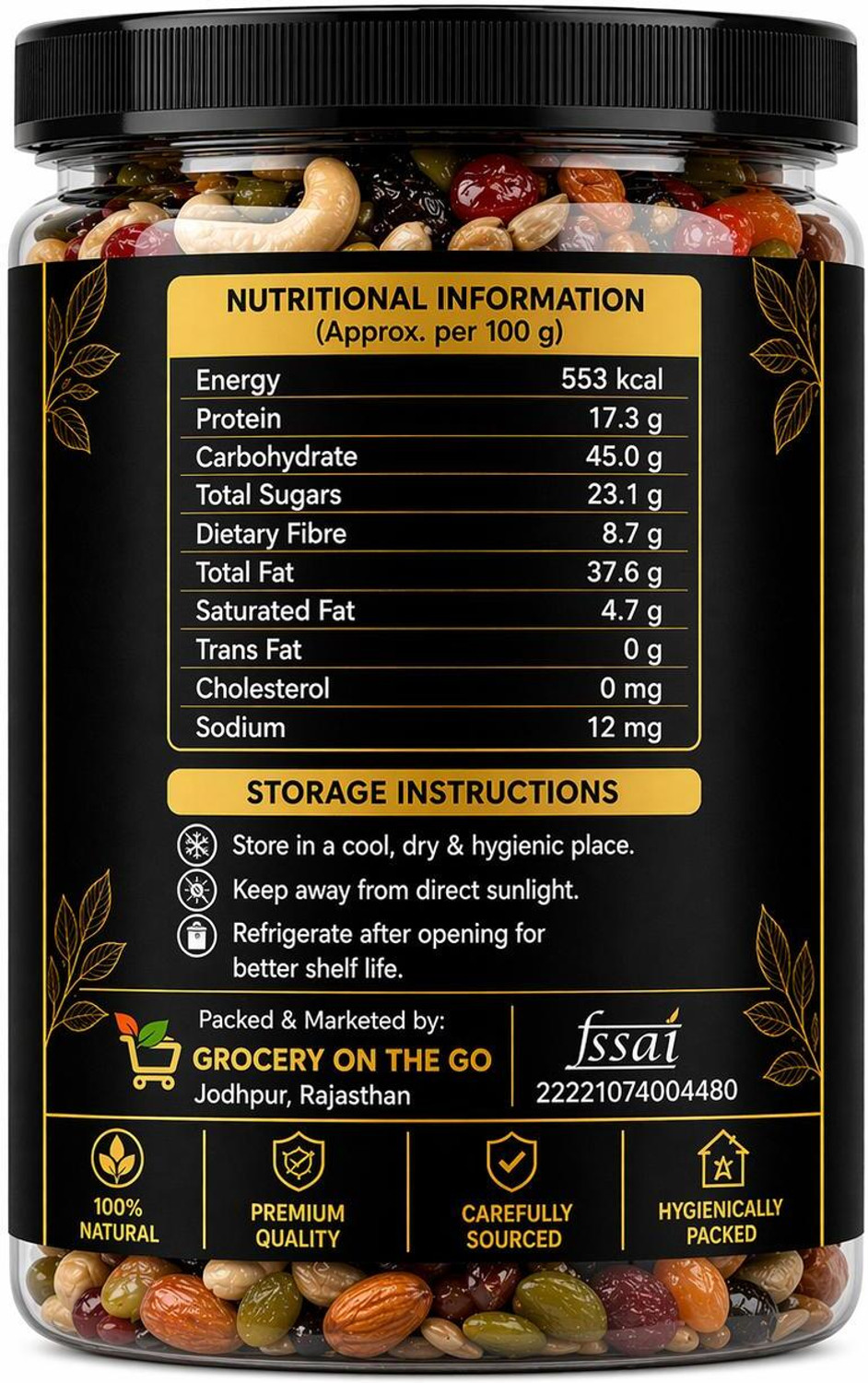 Image of GROCERYONTHEGO Superfood Dry Fruits Mix | Protein, Fiber & Energy Rich Snack Pack - Almonds, Cashews, Raisins, Pistachios, Dry Dates, Walnuts