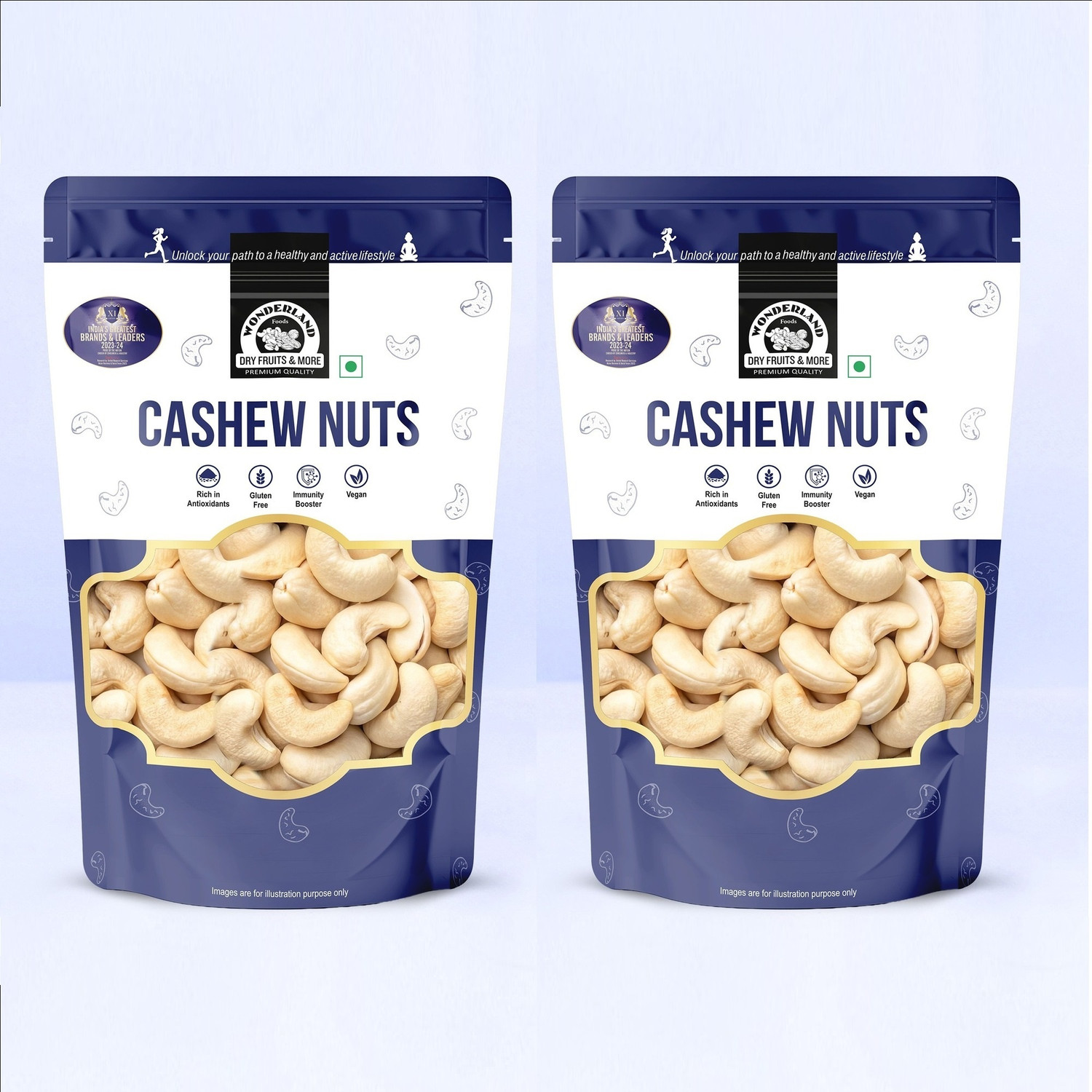 Image of WONDERLAND Foods Premium Whole Raw Cashew (Kaju) 1Kg (500gX2) Pouch Kaju Kaaju Nuts Cashews