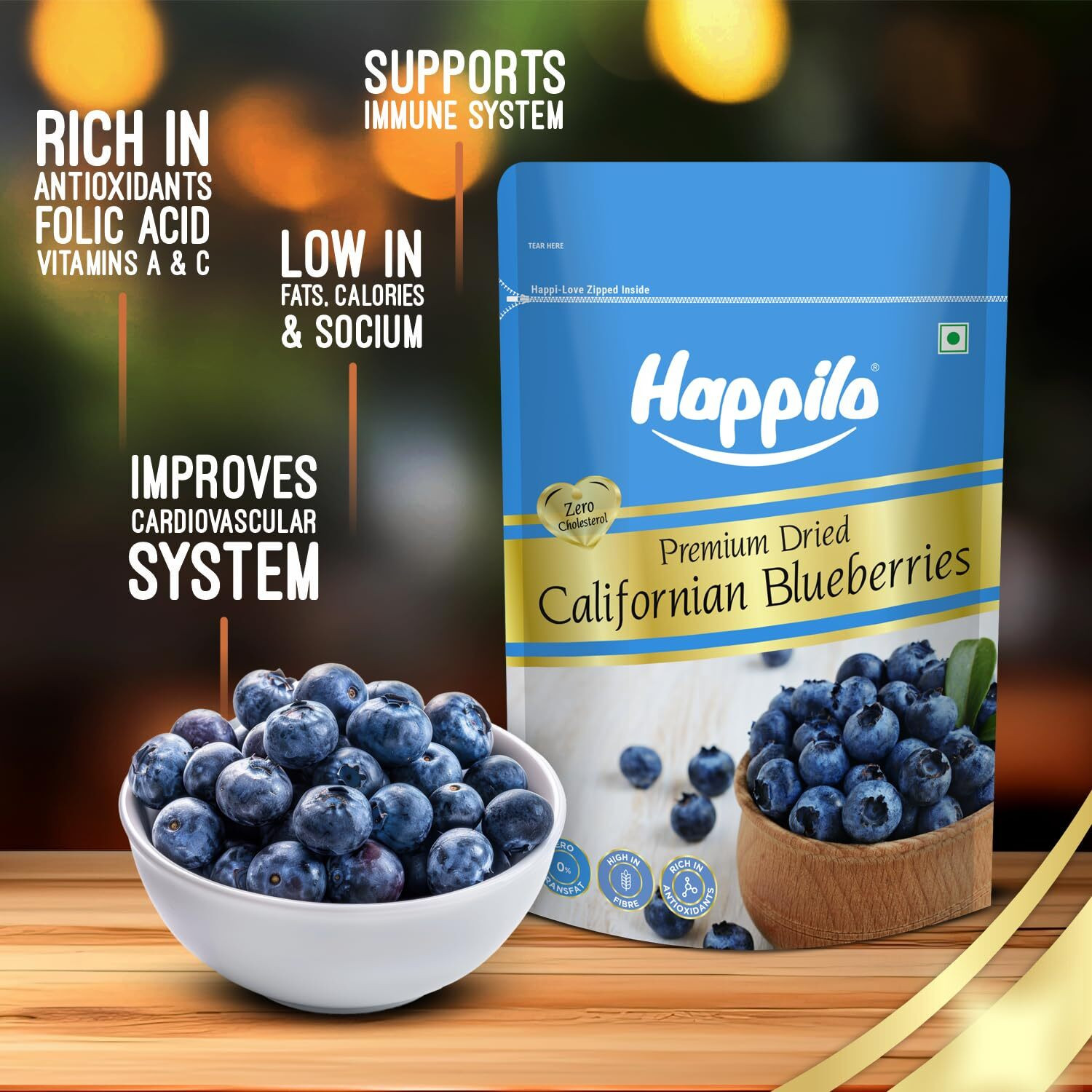 Image of Happilo Premium Dried Californian Bluberries 150gm Blueberry (1 x 150 g)