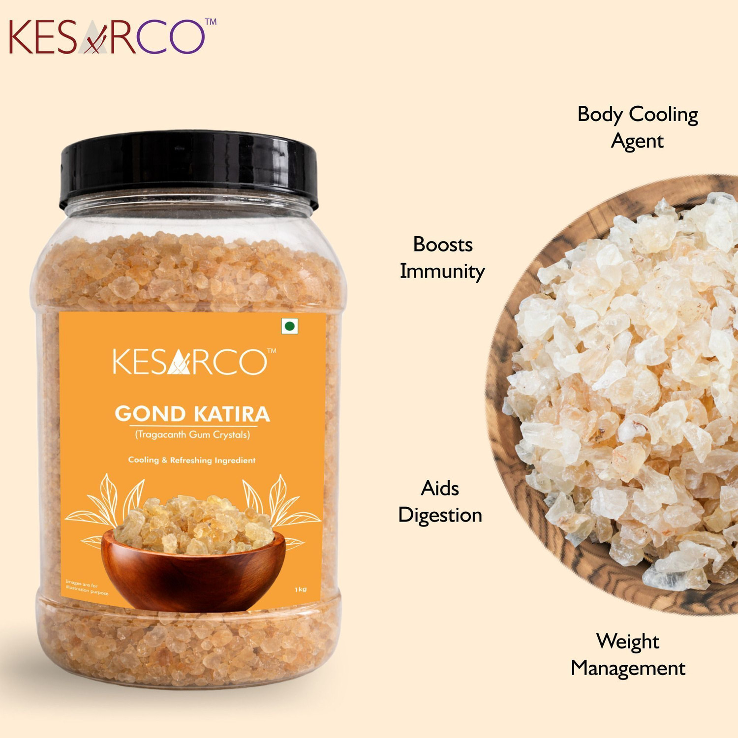 Image of KESARCO Gond Katira Pure (Edible) | Tragacanth Gum | High Cooling Properties | Dried Gum