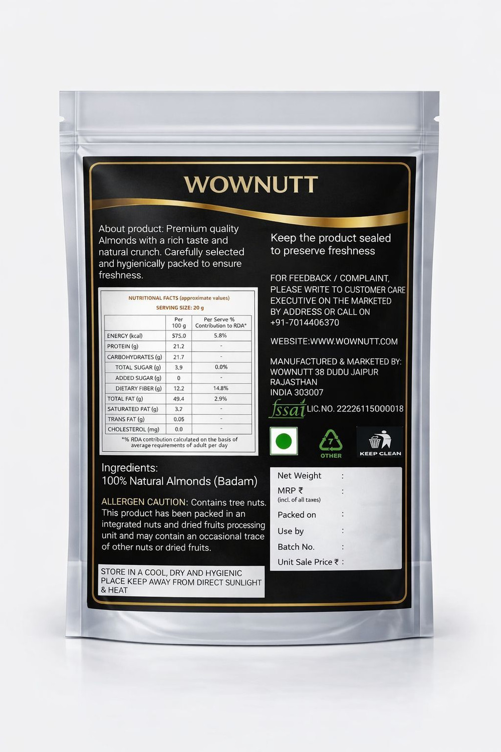 Image of wownutt Premium Quality Almonds 500g - Fresh & Crunchy Badam Almonds