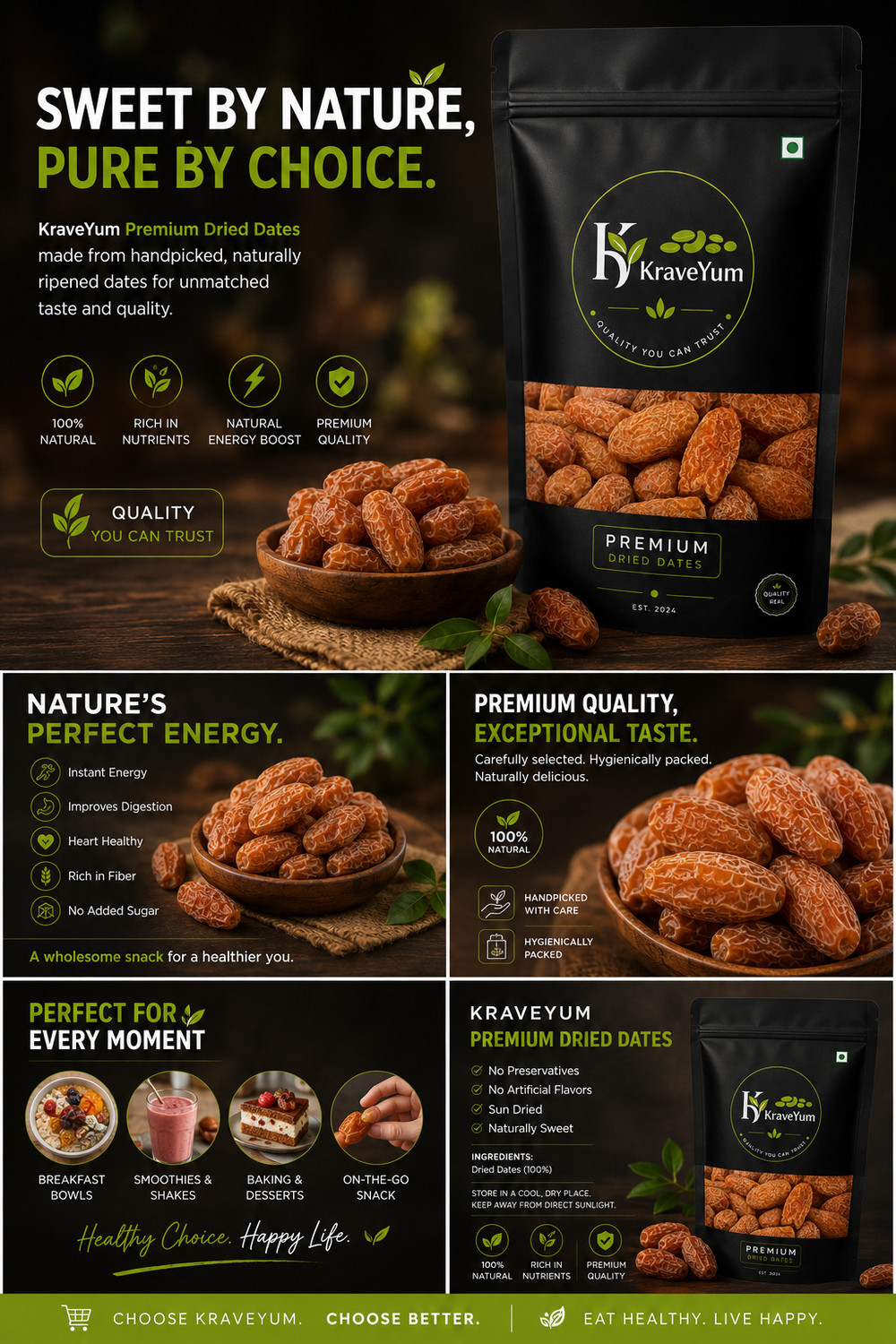 Image of KraveYum Yellow Dry Dates | Golden Dry Dates | Sukha Khajoor | Premium Dry Dates