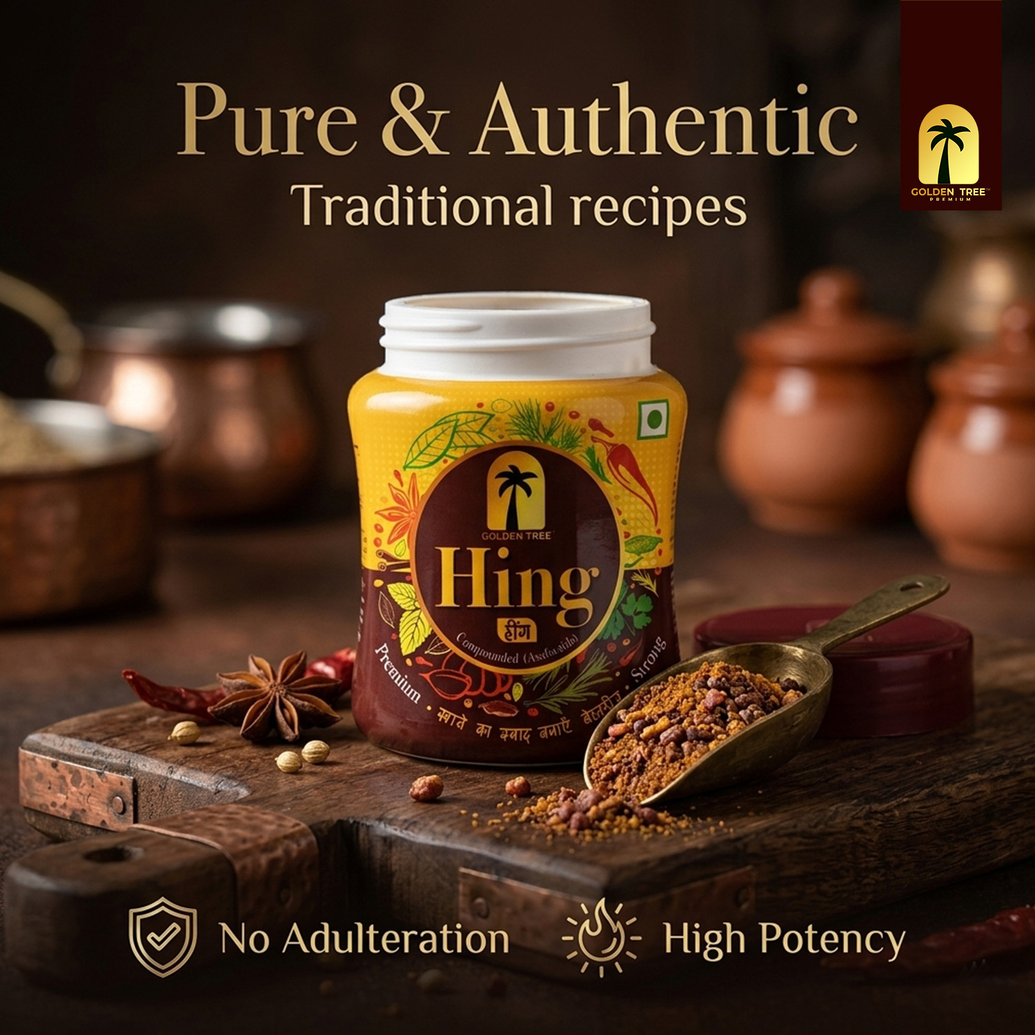 Image of Golden Tree 100% Premium Compounded Hing (Asafoetida) No Additives| Organic Authentic & Pure