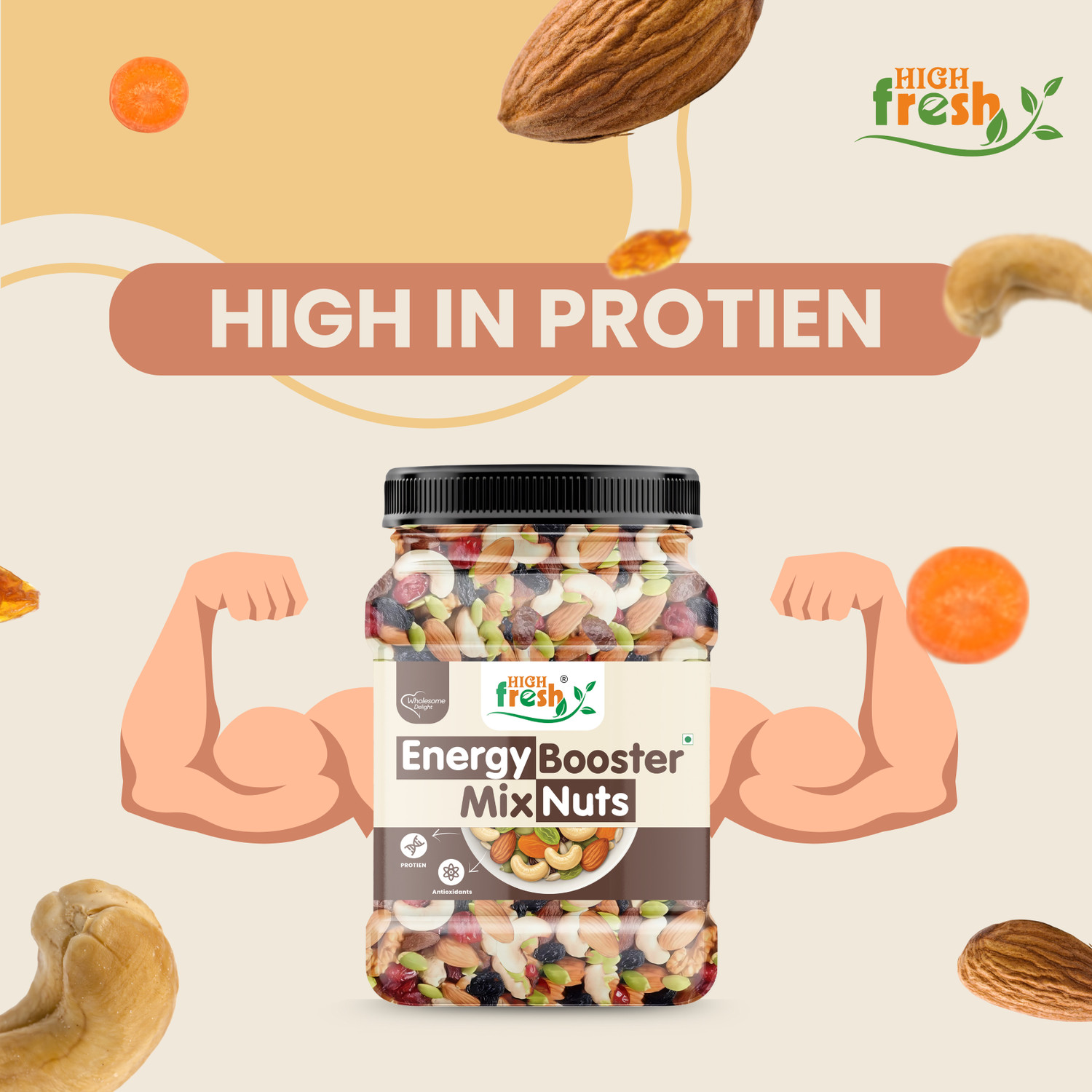 Image of HighFresh Premium Energy Booster Nutmix | Healthy Snack , Rich in Protein & Fiber | Assorted Seeds & Nuts