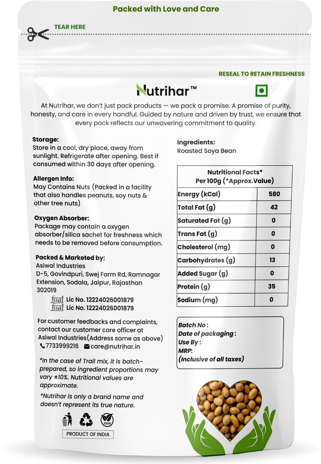Image of Nutrihar Roasted Soyabean 250g | Unsalted Soyabean | High in Protein, Healthy Snack Soy Nuts